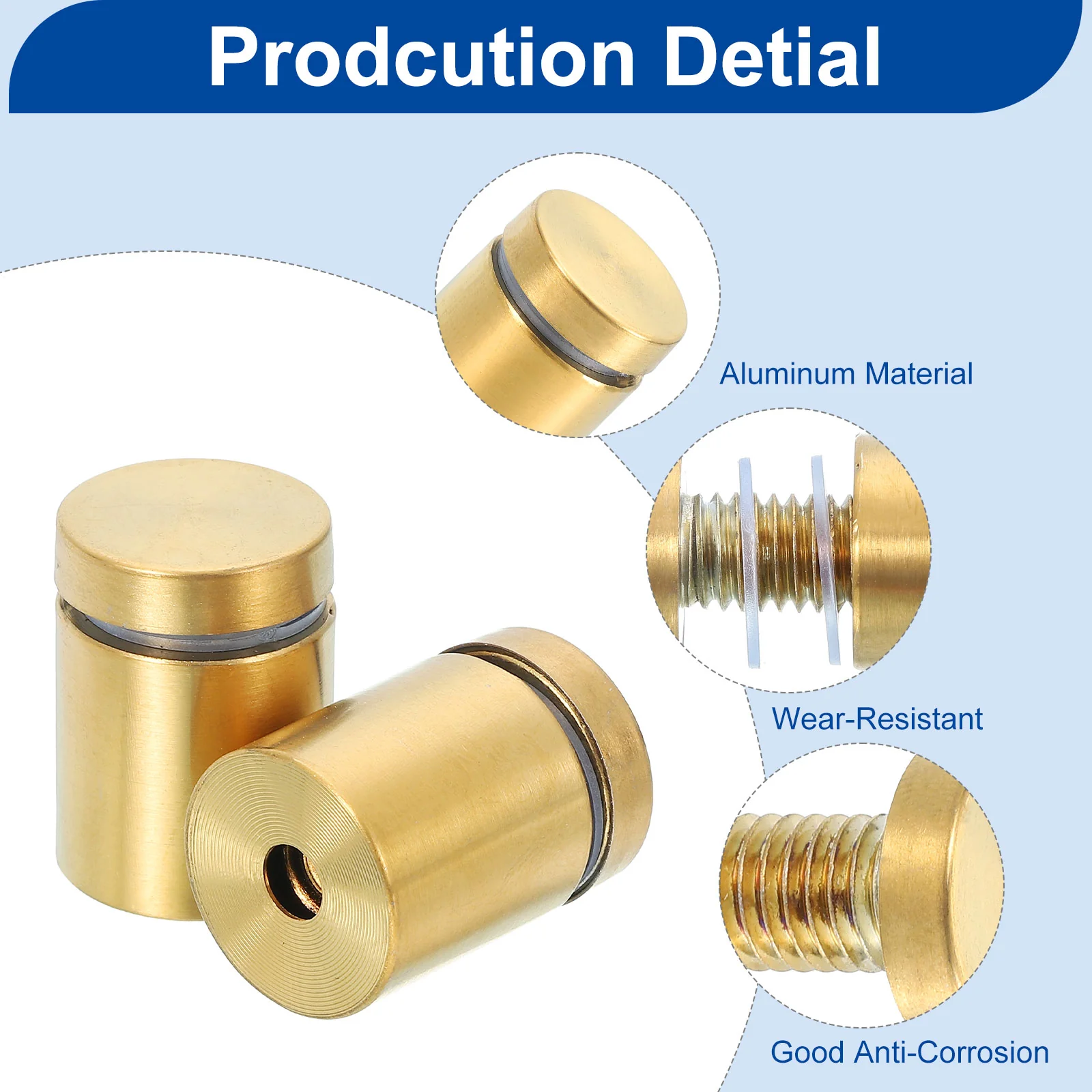 Uxcell 8 Pcs Standoff Screws, 3/4" x 1" Stainless Steel Wall Standoff Mounts, Gold - Image 4