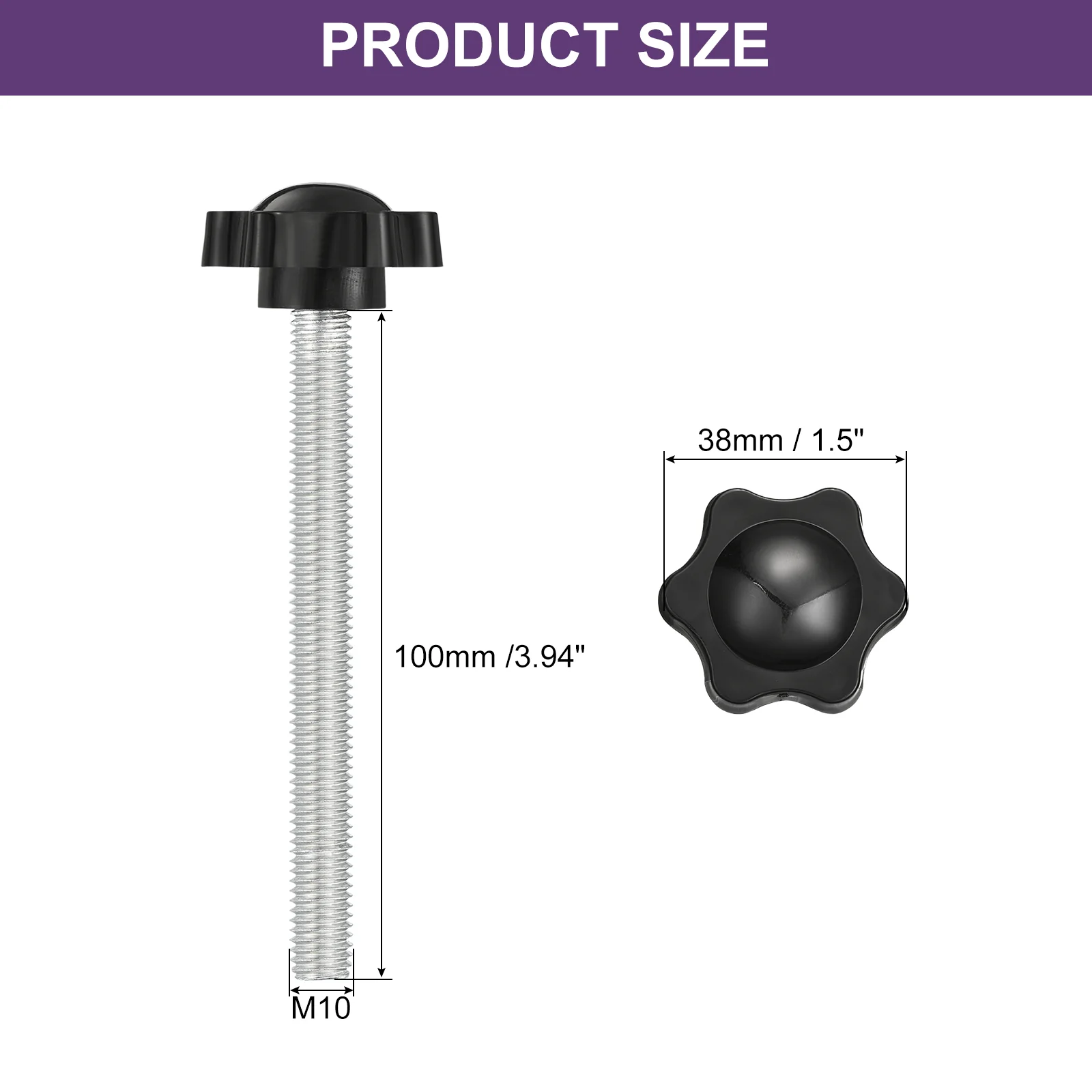 Uxcell 2Pcs Star Knobs, M10x100mm Plastic Hex Shaped Clamping Handle Screw Knobs, Hand Tightening Star Screw Knob for Machinery Umbrella Base Replacement - Image 2