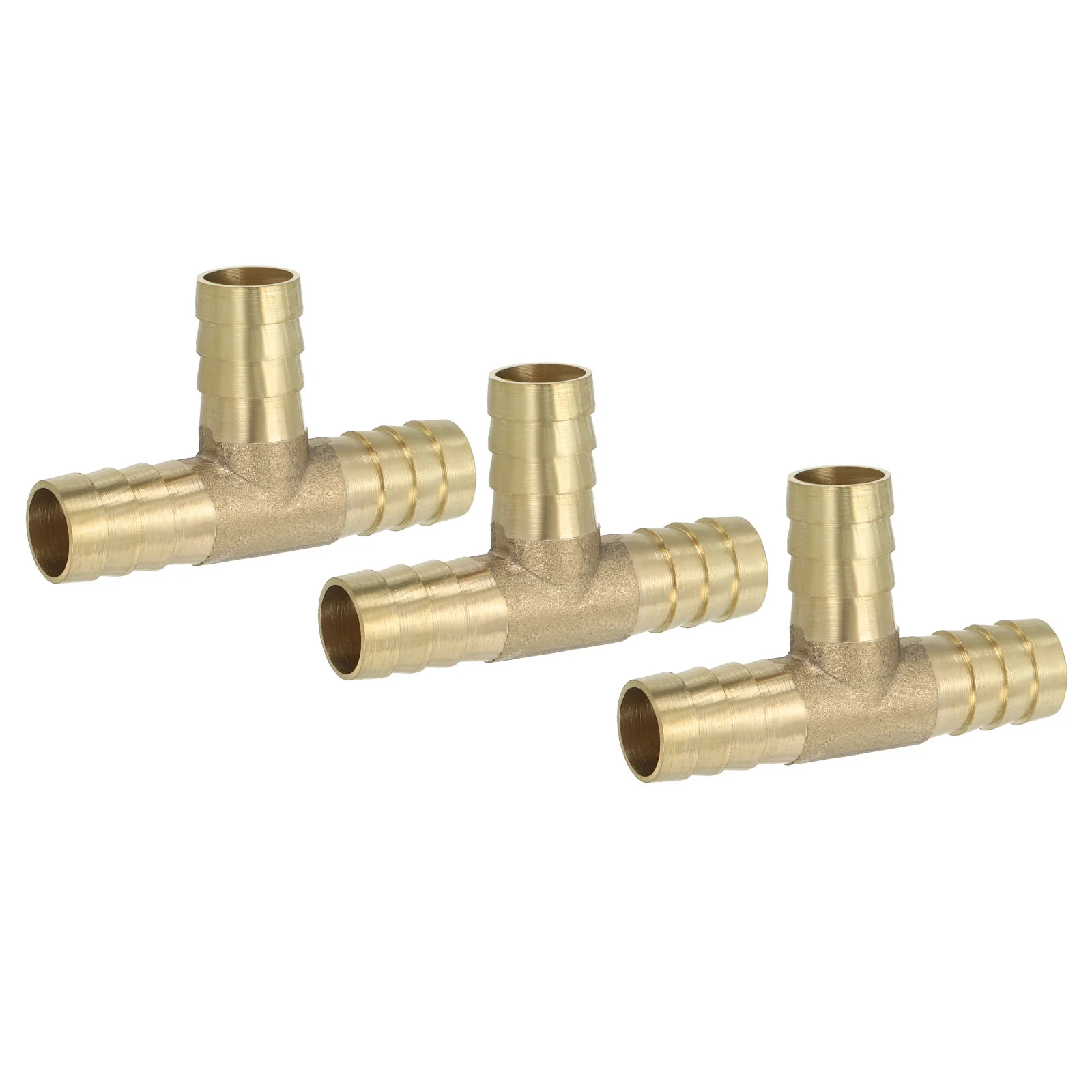 3 Pcs 1/2" Brass Tee Barb Hose Fitting 3 Ways Adapter Union Barbed Split, Golden