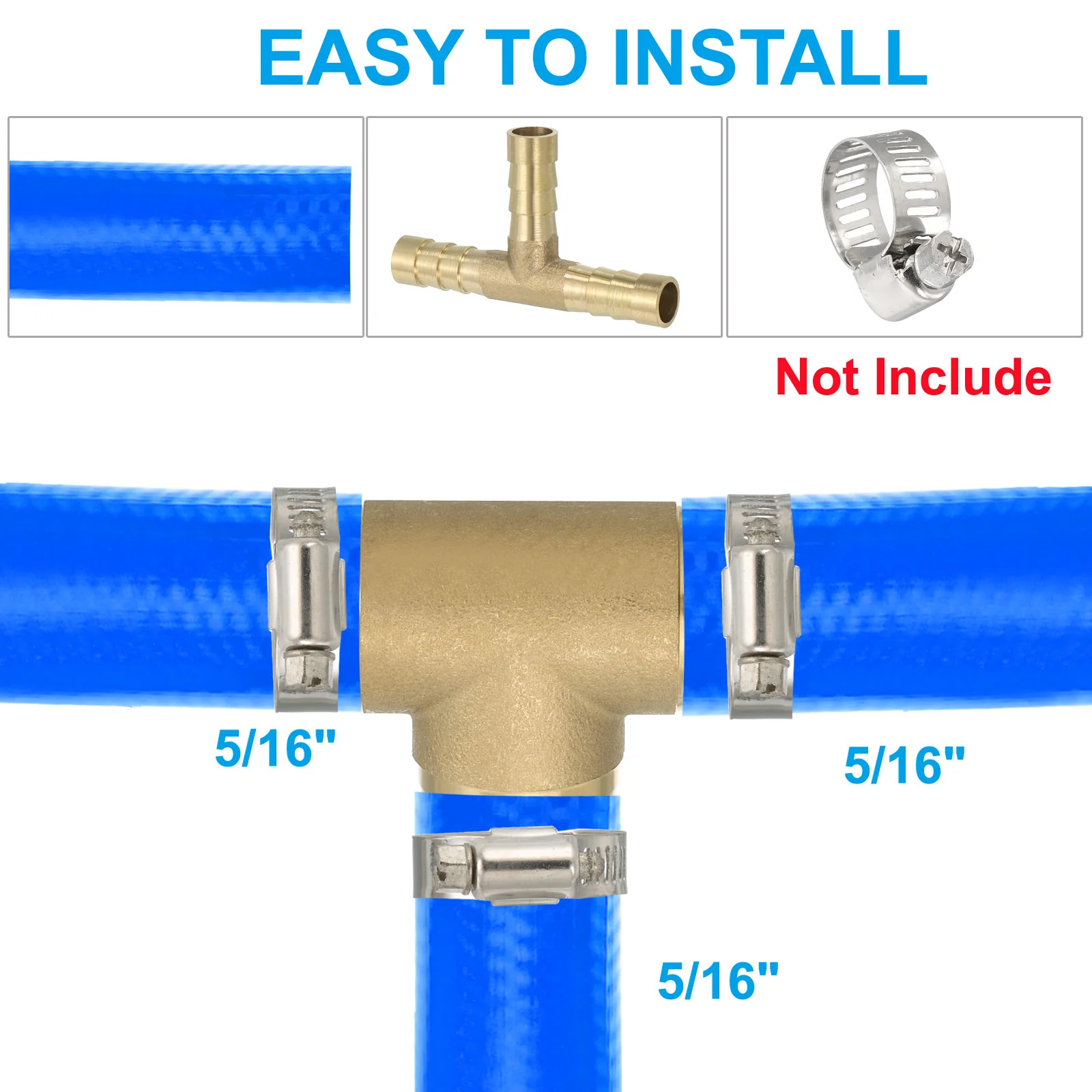 5/16" Brass Tee Barb Hose Fitting 3 Ways Adapter Union Barbed Split, Golden - Image 5