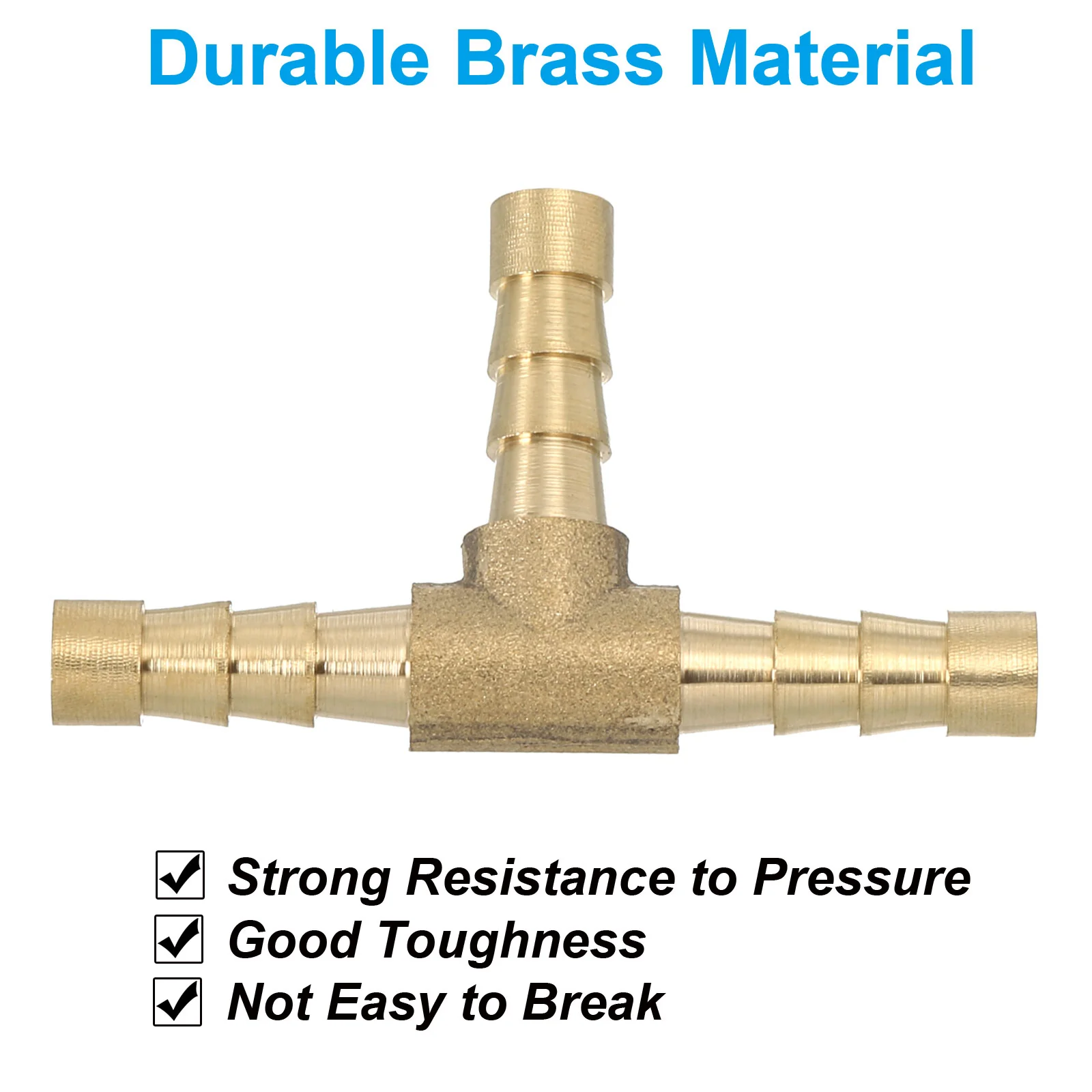 5 Pcs 1/4" Brass Tee Barb Hose Fitting 3 Ways Adapter Union Barbed Split, Golden - Image 3