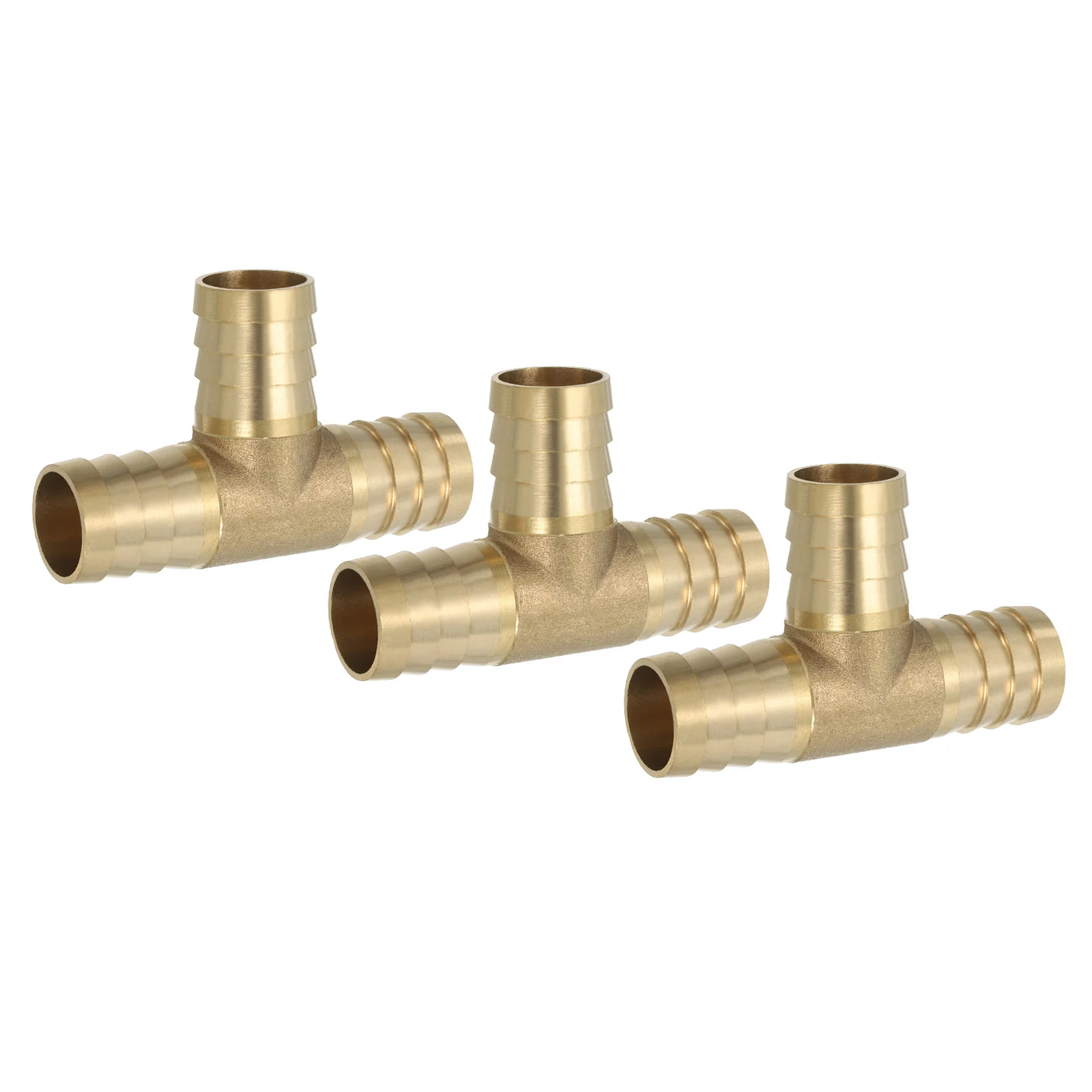 3 Pcs 3/4" Brass Tee Barb Hose Fitting 3 Ways Adapter Union Barbed Split, Golden