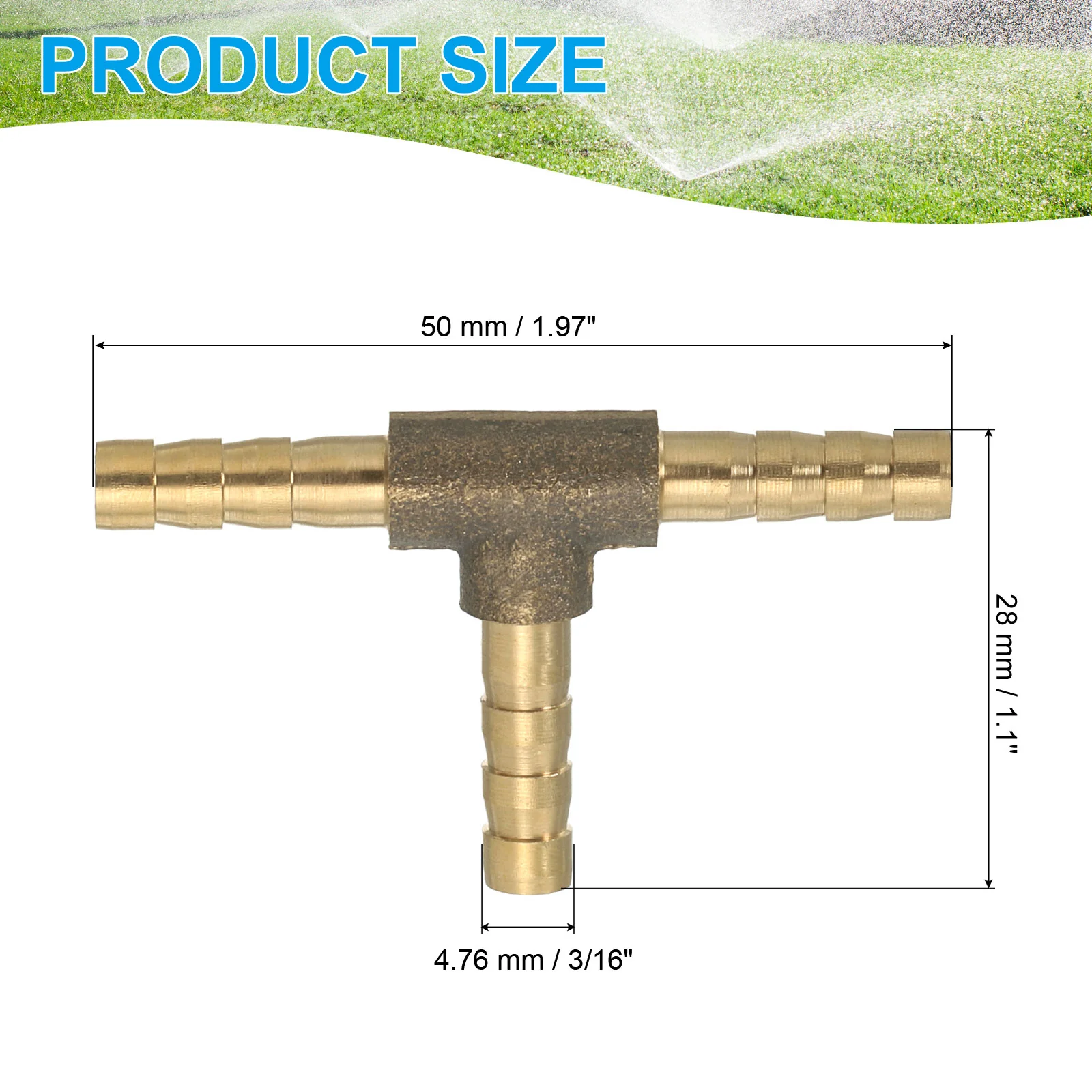 3/16" Brass Tee Barb Hose Fitting 3 Ways Adapter Union Barbed Split, Golden - Image 2