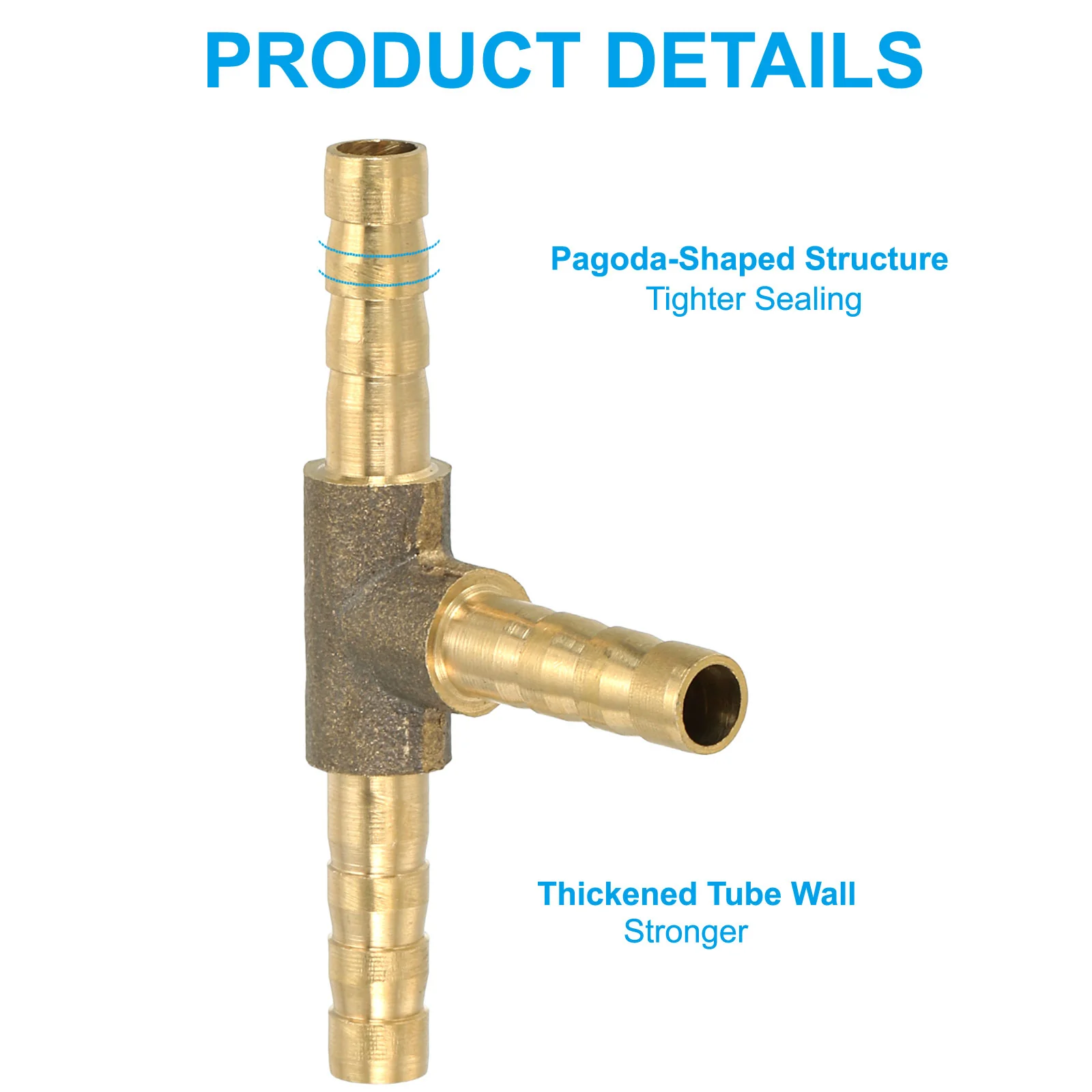 3 Pcs 3/16" Brass Tee Barb Hose Fitting 3 Ways Adapter Union Barbed Split,Golden - Image 4
