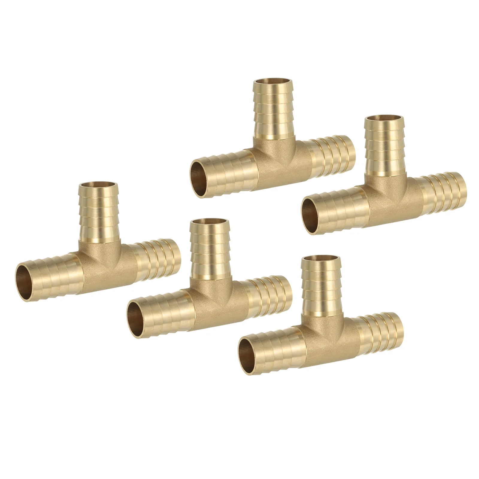 5 Pcs 1" Brass Tee Barb Hose Fitting 3 Ways Adapter Union Barbed Split, Golden