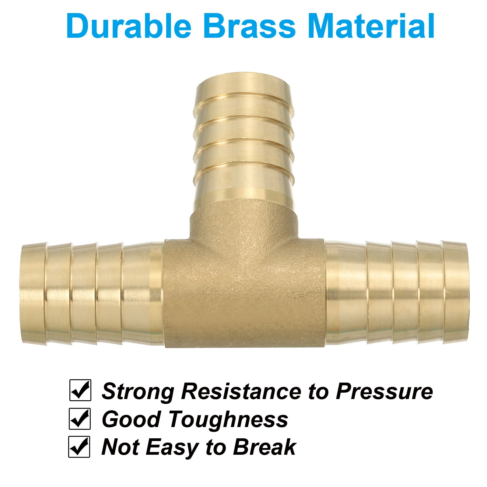 5 Pcs 1" Brass Tee Barb Hose Fitting 3 Ways Adapter Union Barbed Split, Golden - Image 3