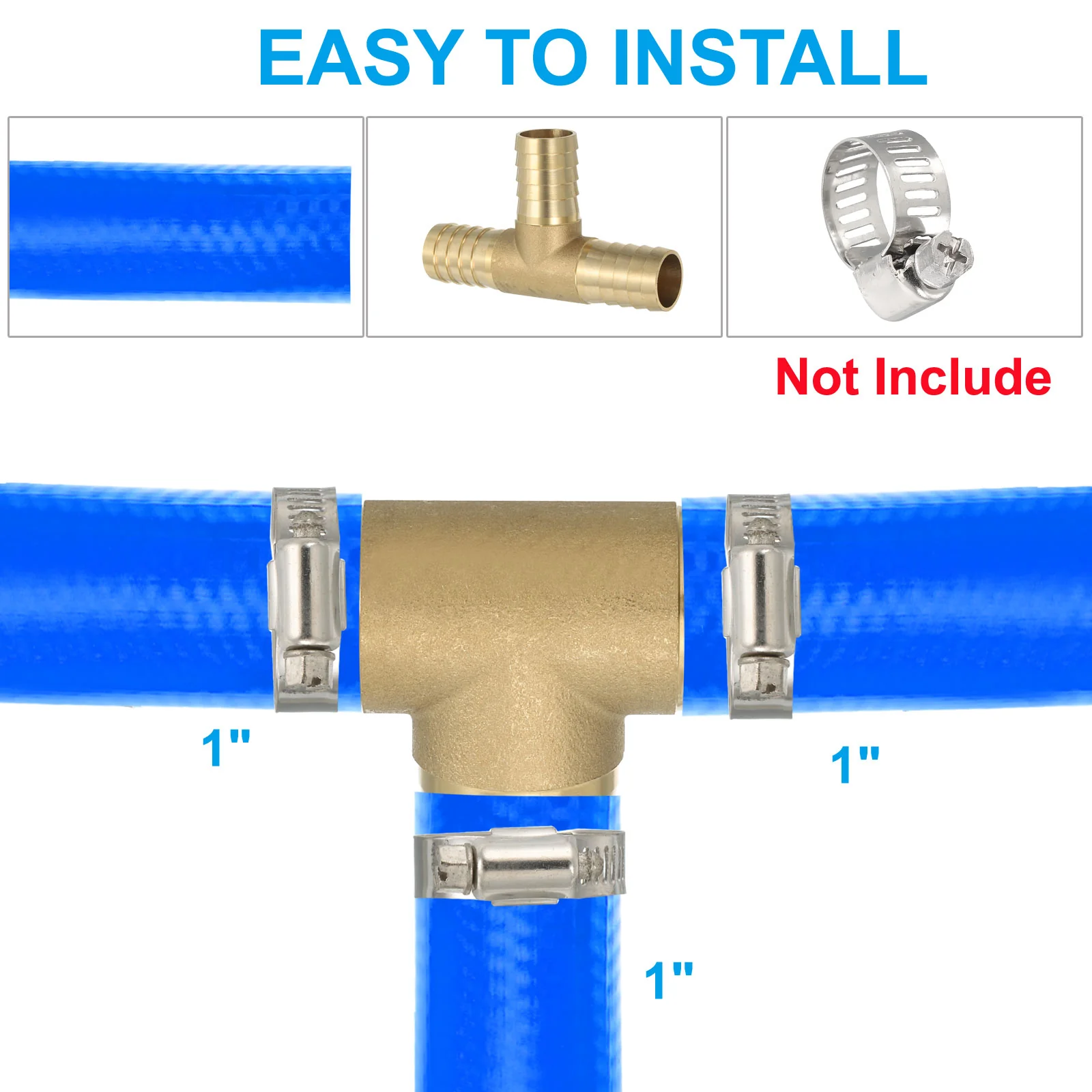 5 Pcs 1" Brass Tee Barb Hose Fitting 3 Ways Adapter Union Barbed Split, Golden - Image 5
