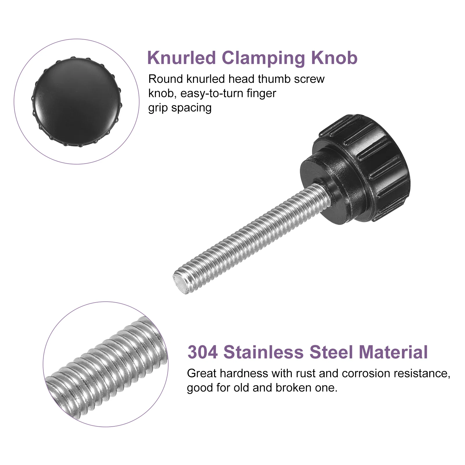 Uxcell 8Pcs M4 x 25mm Knurled Clamping Knob Thumb Clamping Knob Screw 14mm Dia - Image 3