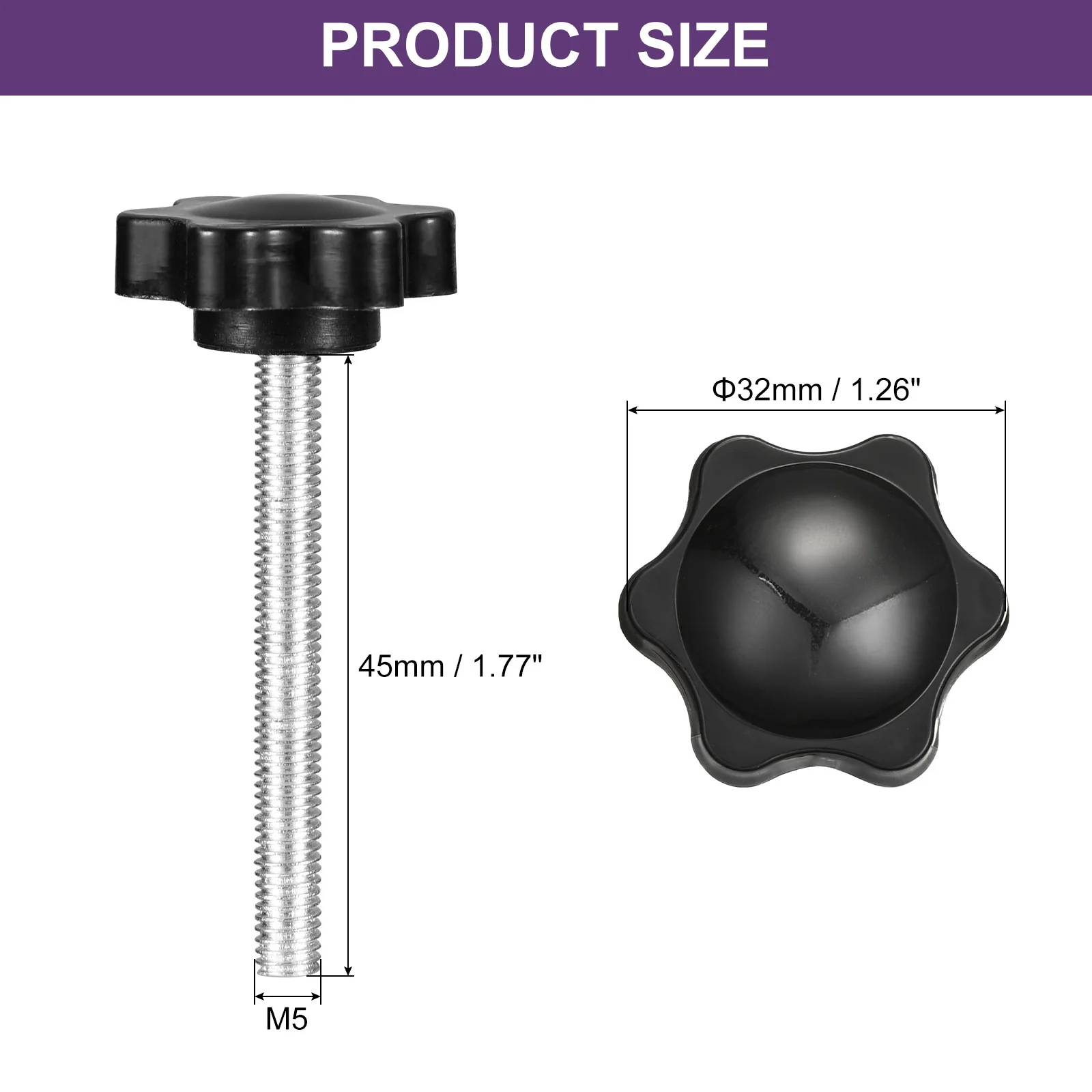 Uxcell 4Pcs Clamping Screw Knob, M5 x 45mm Hex Shaped Star Knob, 32mm Dia - Image 2