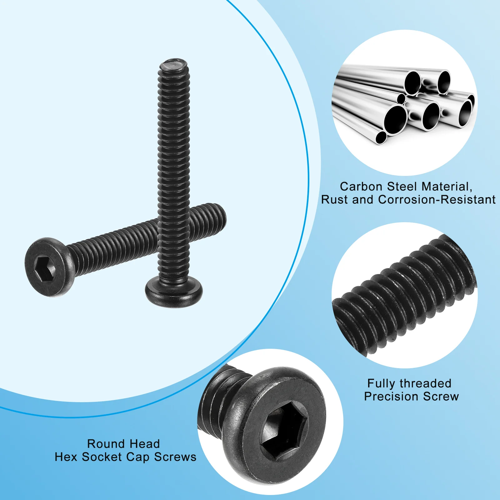 Uxcell 12Pcs 1/4-20x1-3/4" Furniture Bolt, Round Head Hex Socket Cap Screws Bolts Carbon Steel with Hex Key Wrench for Bed Tables Chairs Furniture - Image 3