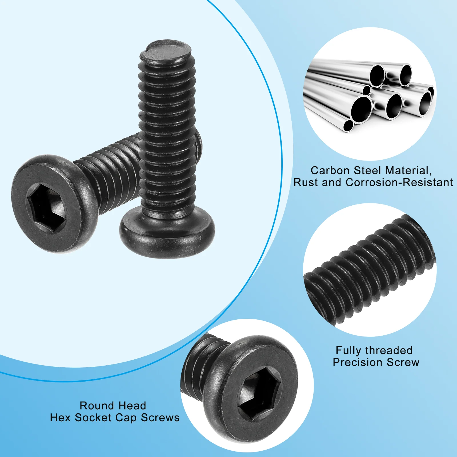 Uxcell 10Pcs 5/16-18x1" Furniture Bolt, Round Head Hex Socket Cap Screws Bolts Carbon Steel for Bed Tables Chairs Furniture - Image 3