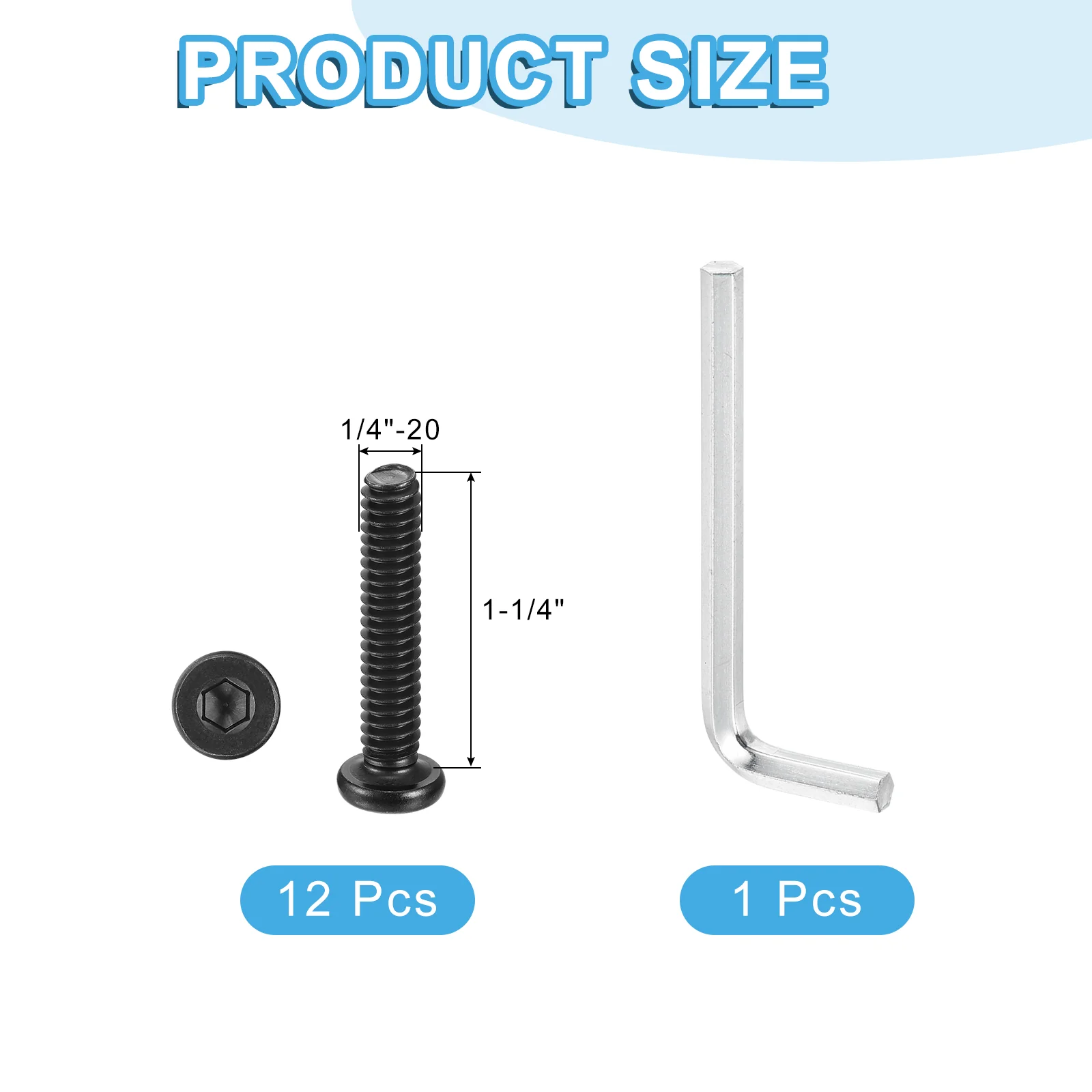 Uxcell 12Pcs 1/4-20x1-1/4" Furniture Bolt, Round Head Hex Socket Cap Screws Bolts Carbon Steel with Hex Key Wrench for Bed Tables Chairs Furniture - Image 2
