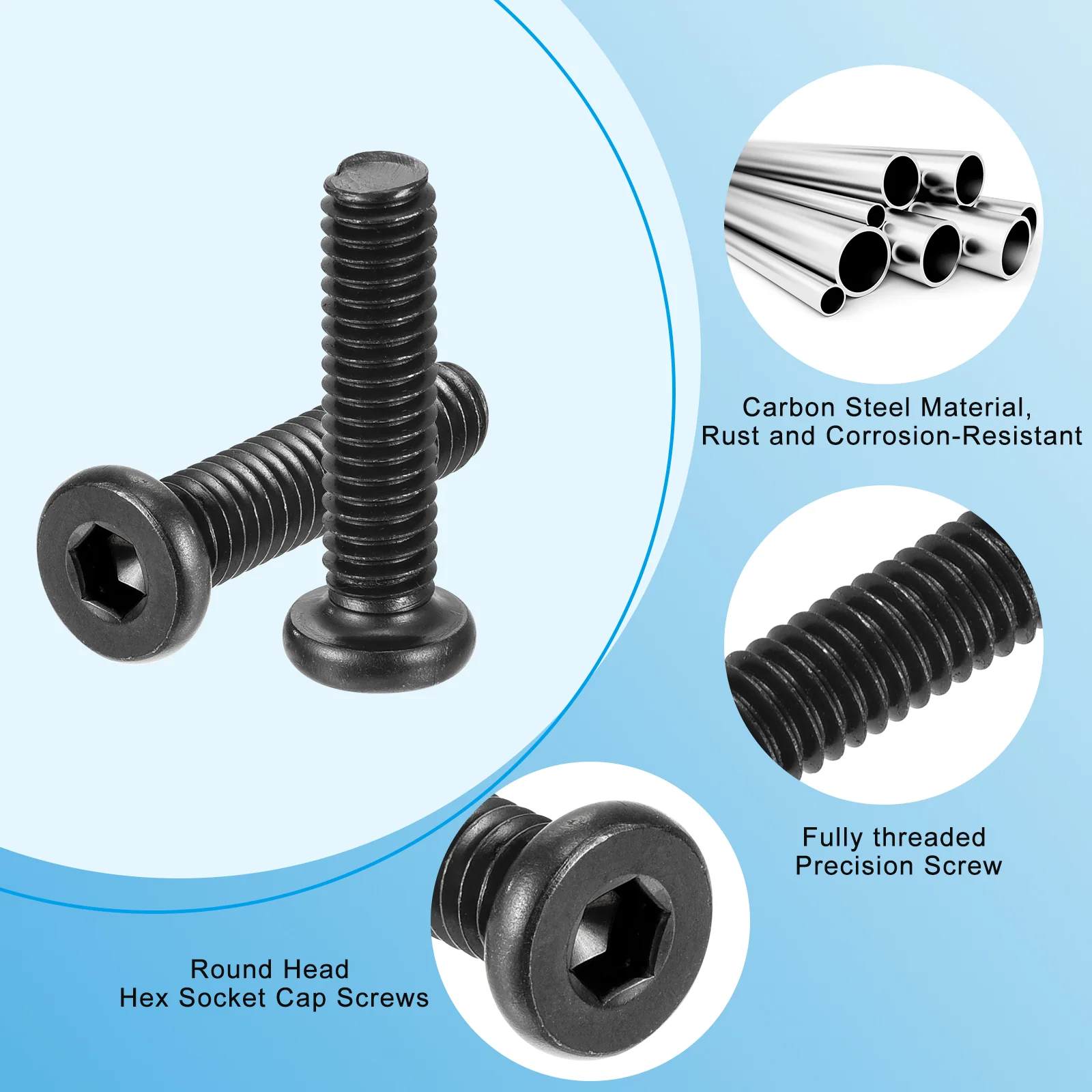 Uxcell 12Pcs 5/16-18x1-1/4" Furniture Bolt, Round Head Hex Socket Cap Screws Bolts Carbon Steel with Hex Key Wrench for Bed Tables Chairs Furniture - Image 3