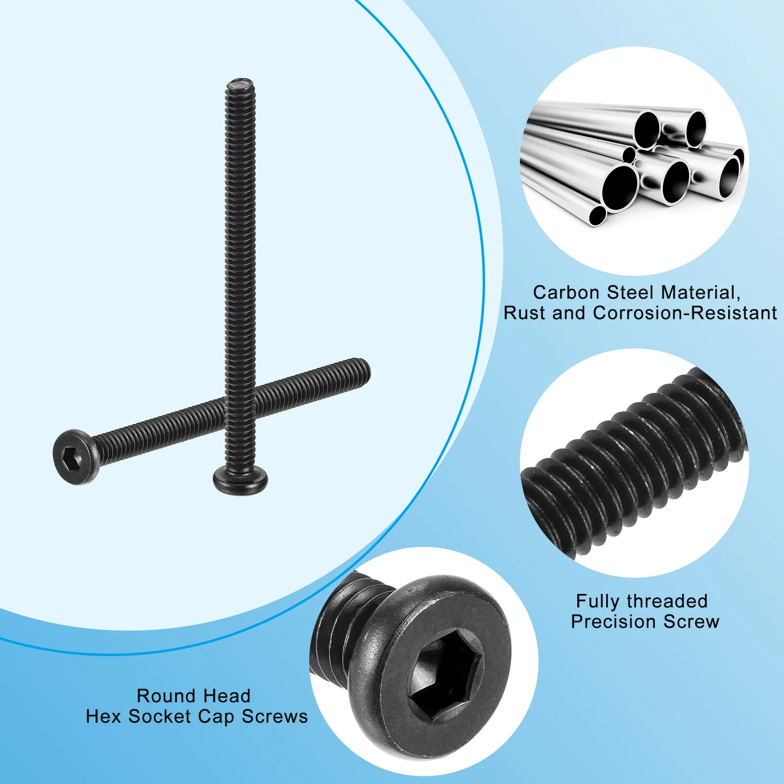 Uxcell 12Pcs 1/4-20x3-1/4" Furniture Bolt, Round Head Hex Socket Cap Screws Bolts Carbon Steel with Hex Key Wrench for Bed Tables Chairs Furniture - Image 3
