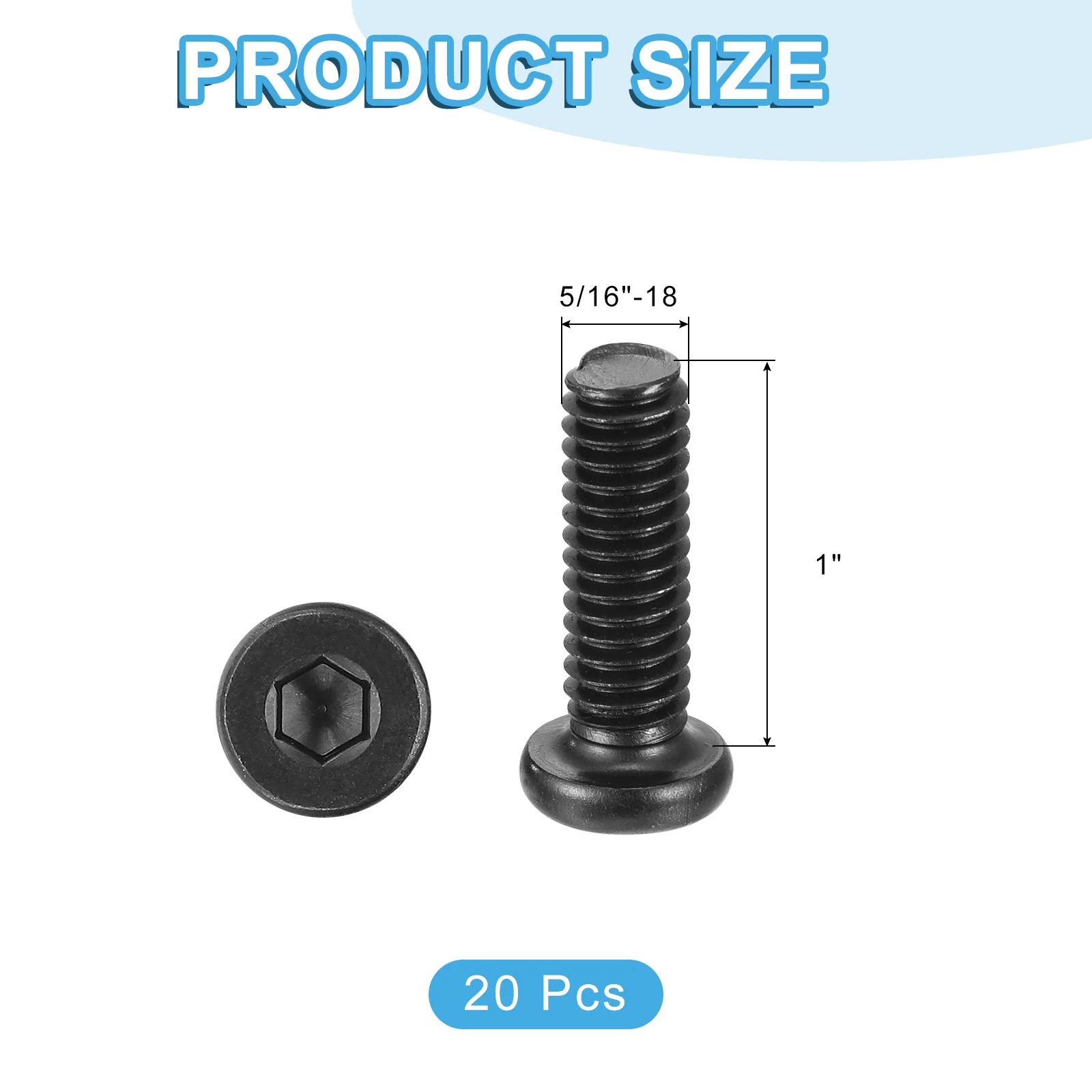 Uxcell 20Pcs 5/16-18x1" Furniture Bolt, Round Head Hex Socket Cap Screws Bolts Carbon Steel for Bed Tables Chairs Furniture - Image 2