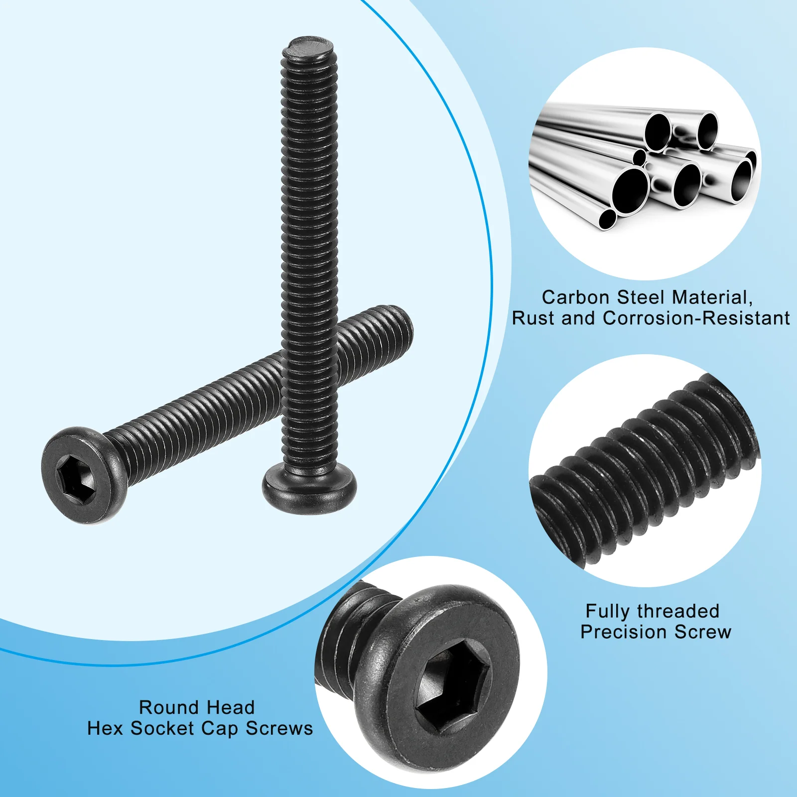 Uxcell 10Pcs 5/16-18x2-1/2" Furniture Bolt, Round Head Hex Socket Cap Screws Bolts Carbon Steel for Bed Tables Chairs Furniture - Image 3