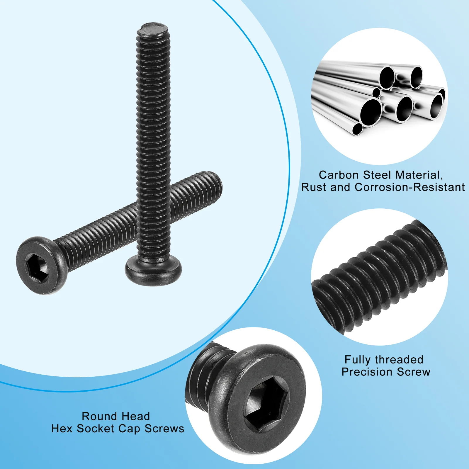 Uxcell 20Pcs 5/16-18x2-1/4" Furniture Bolt, Round Head Hex Socket Cap Screws Bolts Carbon Steel with Hex Key Wrench for Bed Tables Chairs Furniture - Image 3