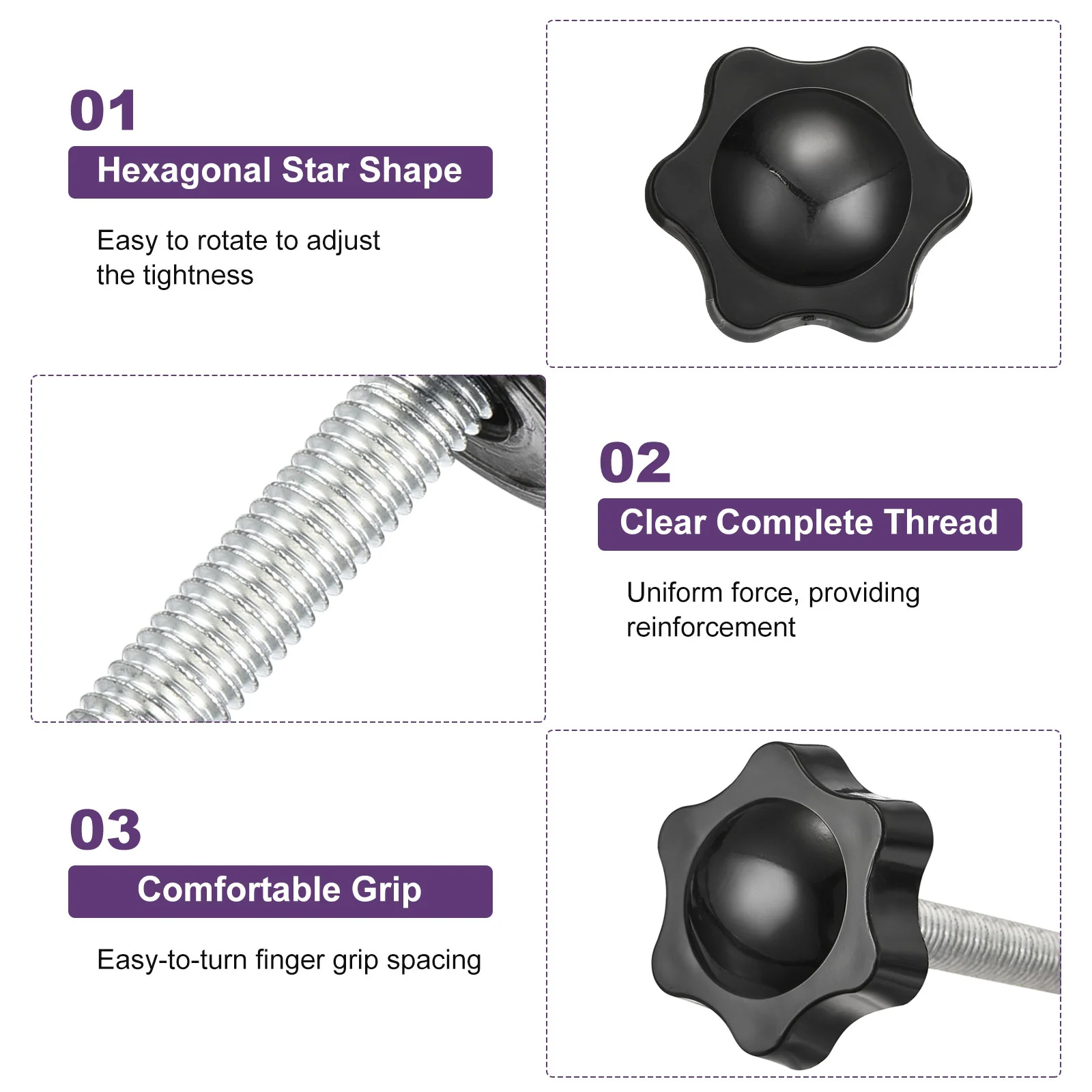 Uxcell 8Pcs Clamping Screw Knob, M6 x 45mm Hex Shaped Star Knob, 25mm Dia - Image 4