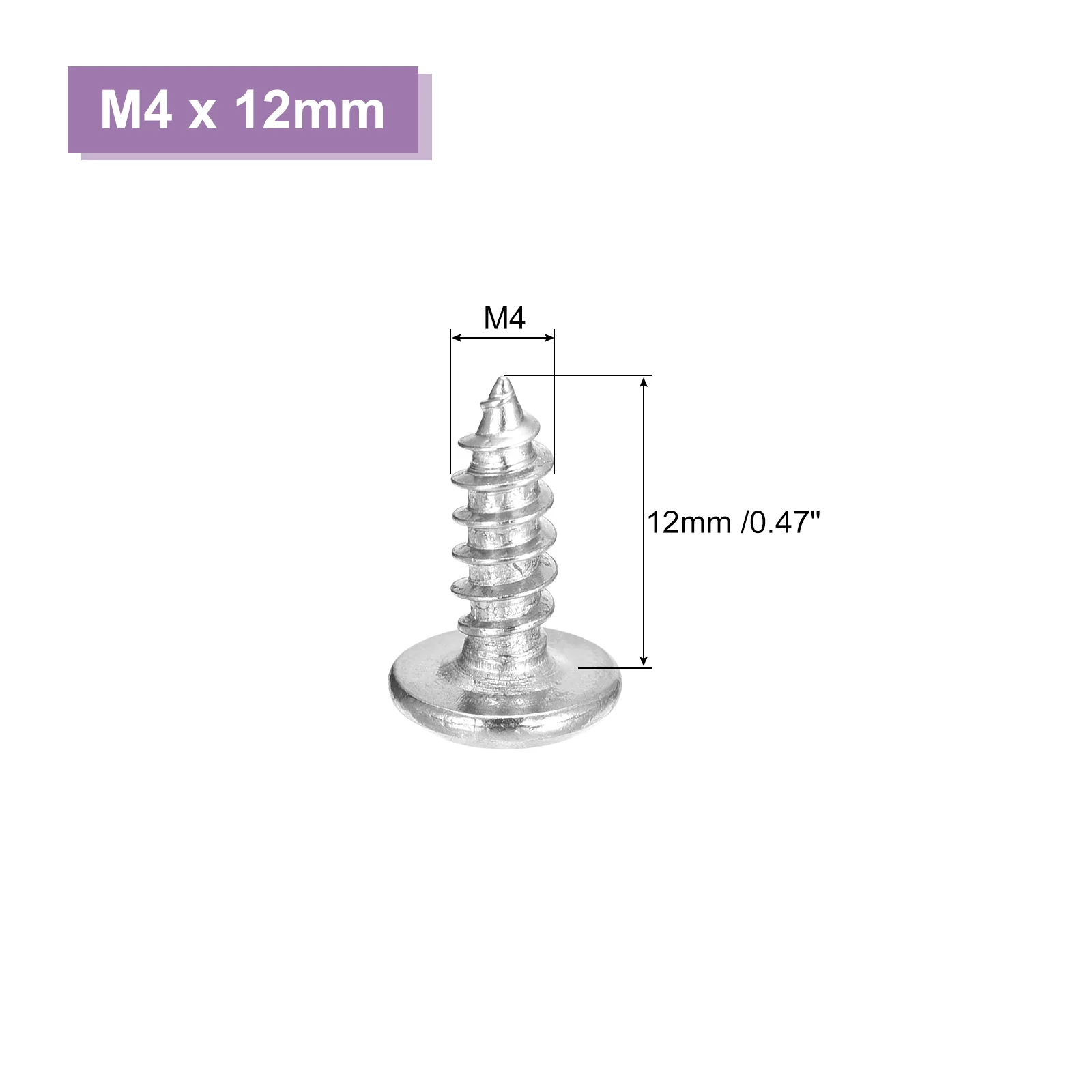 Uxcell M4x12mm Flat Head Phillips Drive Self Tapping Screws, 304, Silver, Pack of 25 - Image 3