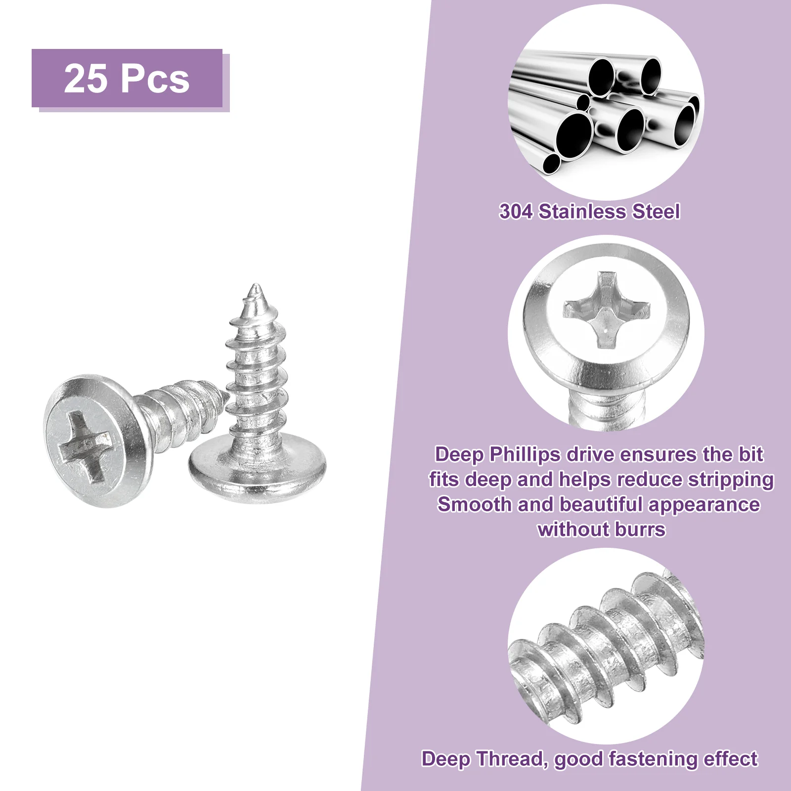 Uxcell M4x12mm Flat Head Phillips Drive Self Tapping Screws, 304, Silver, Pack of 25 - Image 4