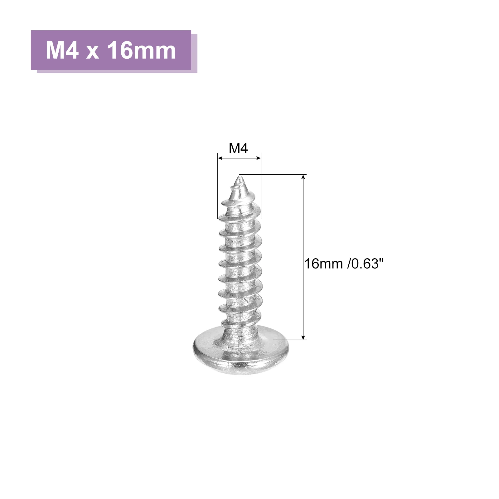 Uxcell M4x16mm Flat Head Phillips Drive Self Tapping Screws, 304, Silver, Pack of 50 - Image 3