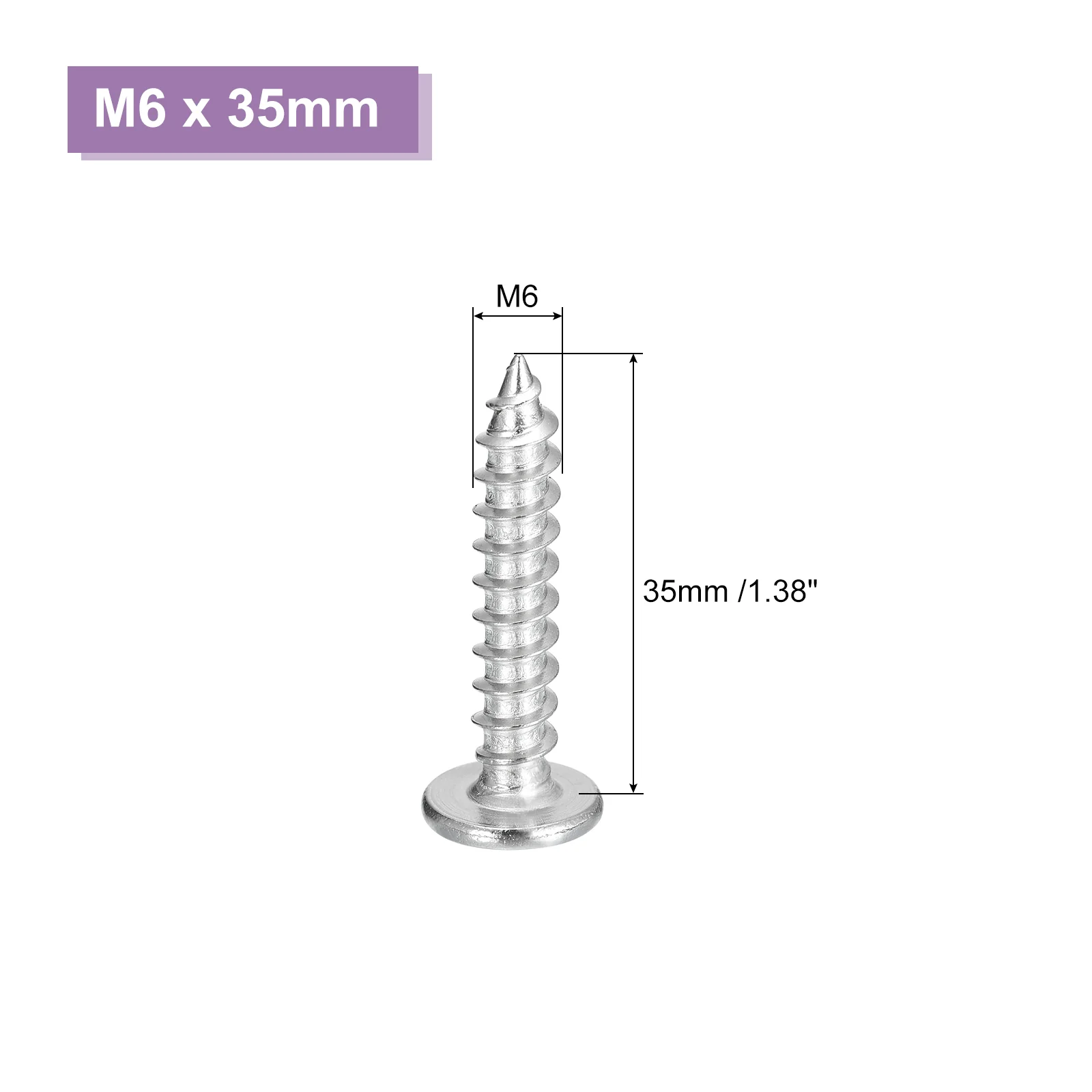 Uxcell M6x35mm Flat Head Phillips Drive Self Tapping Screws, 304, Silver, Pack of 100 - Image 3