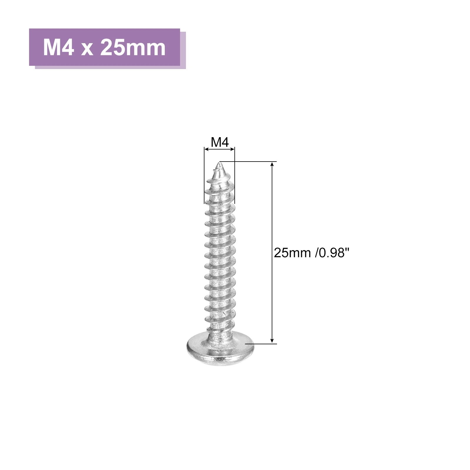 Uxcell M4x25mm Flat Head Phillips Drive Self Tapping Screws, 304, Silver, Pack of 100 - Image 3
