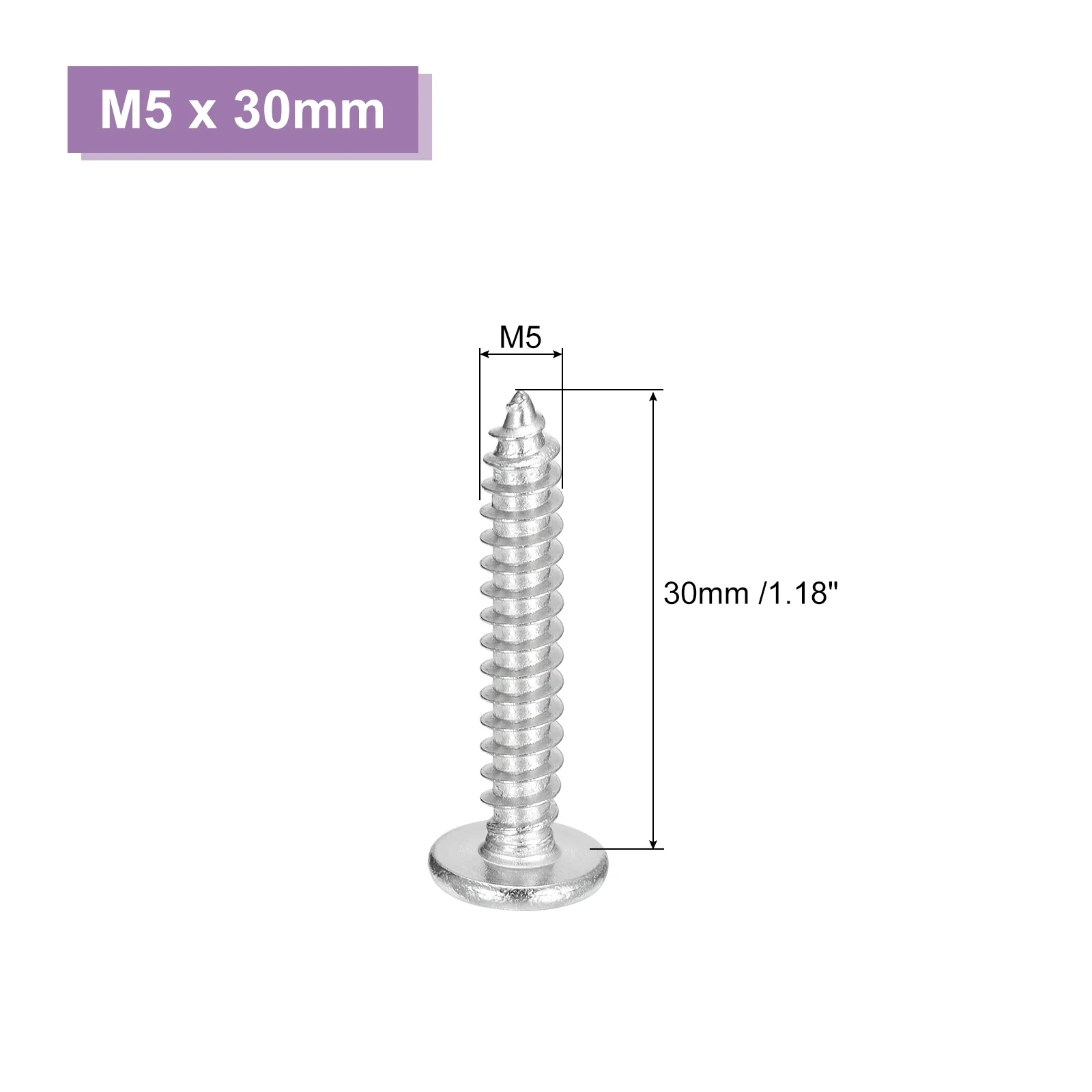 Uxcell M5x30mm Flat Head Phillips Drive Self Tapping Screws, 304, Silver, Pack of 100 - Image 3