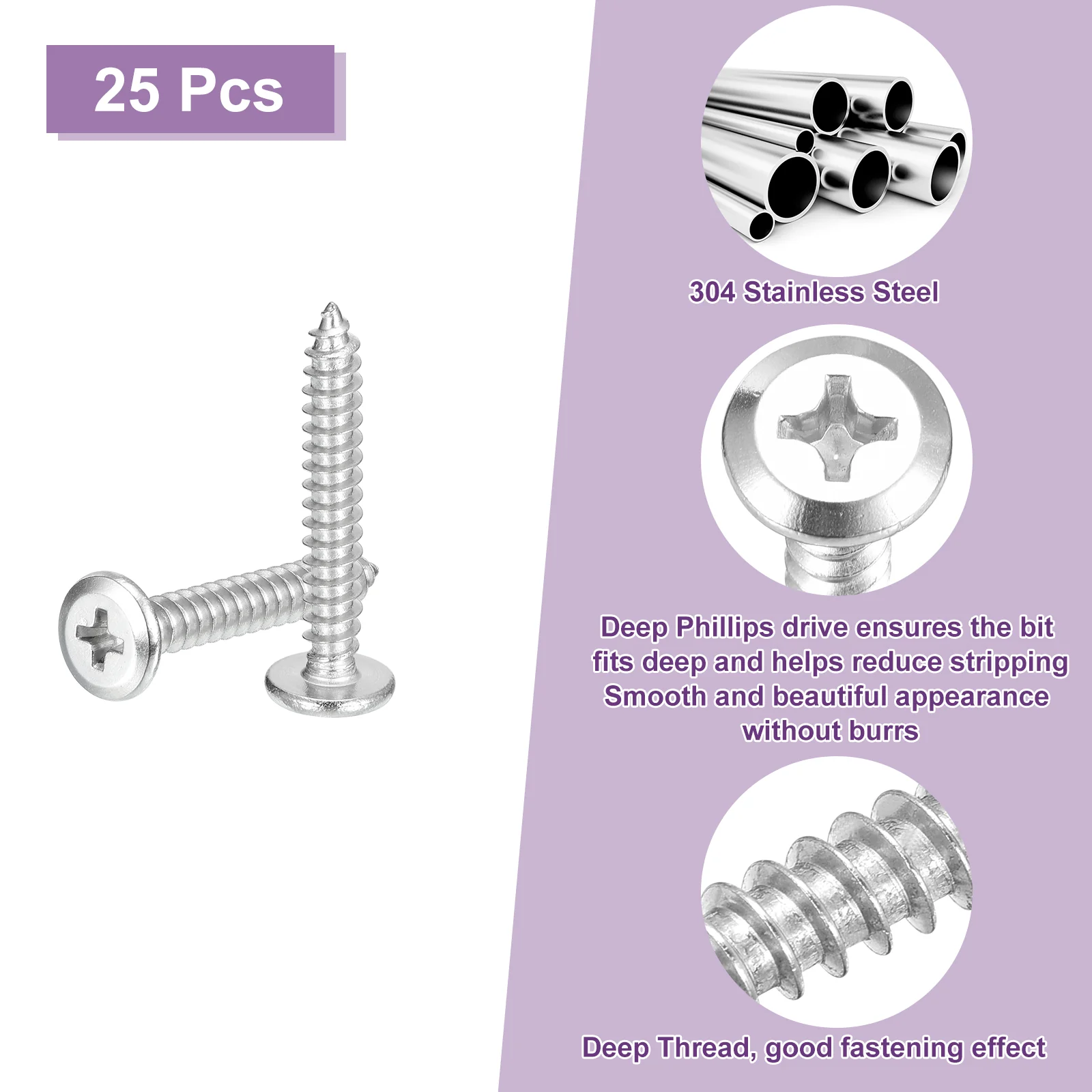 Uxcell M5x35mm Flat Head Phillips Drive Self Tapping Screws, 304, Silver, Pack of 25 - Image 4