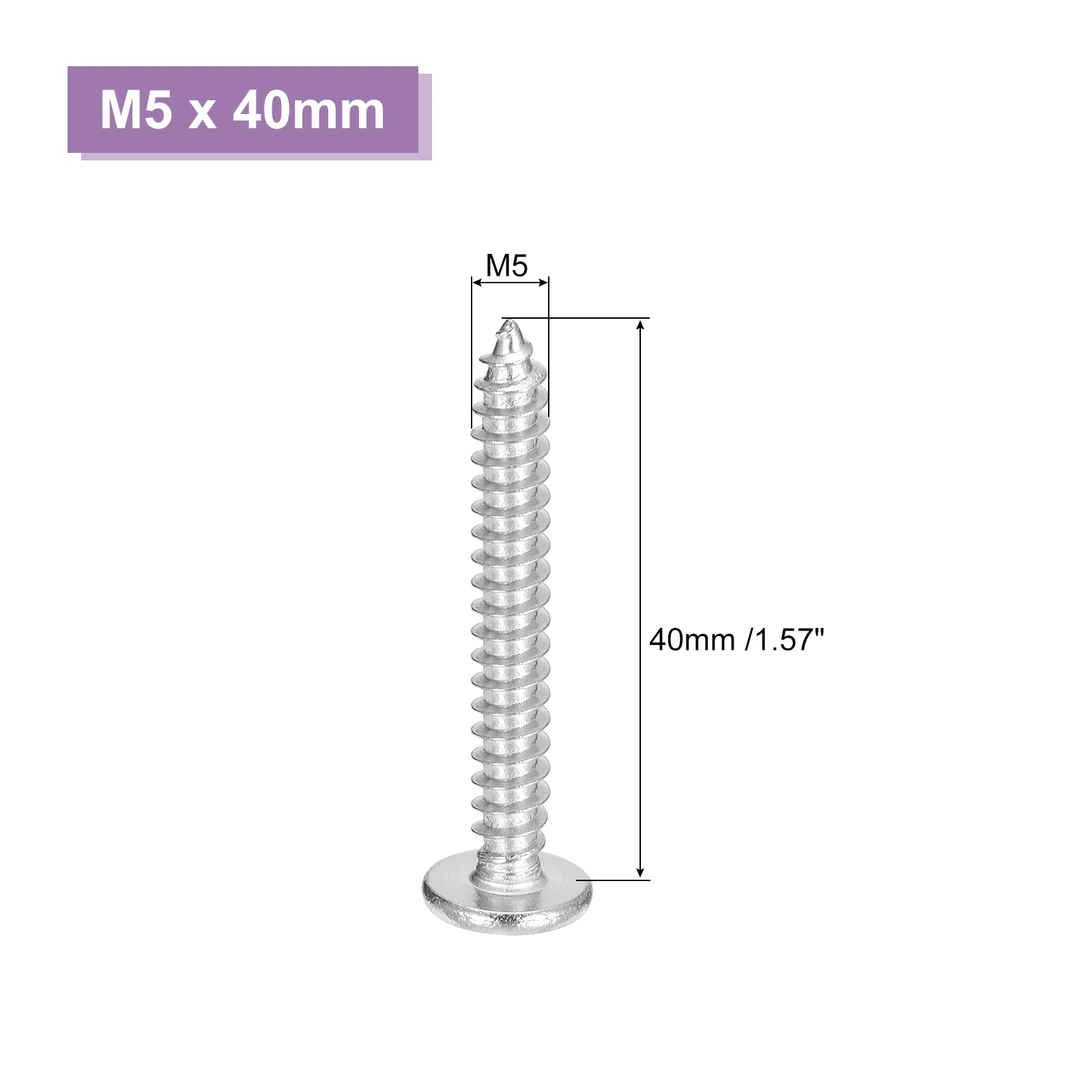 Uxcell M5x40mm Flat Head Phillips Drive Self Tapping Screws, 304, Silver, Pack of 50 - Image 3