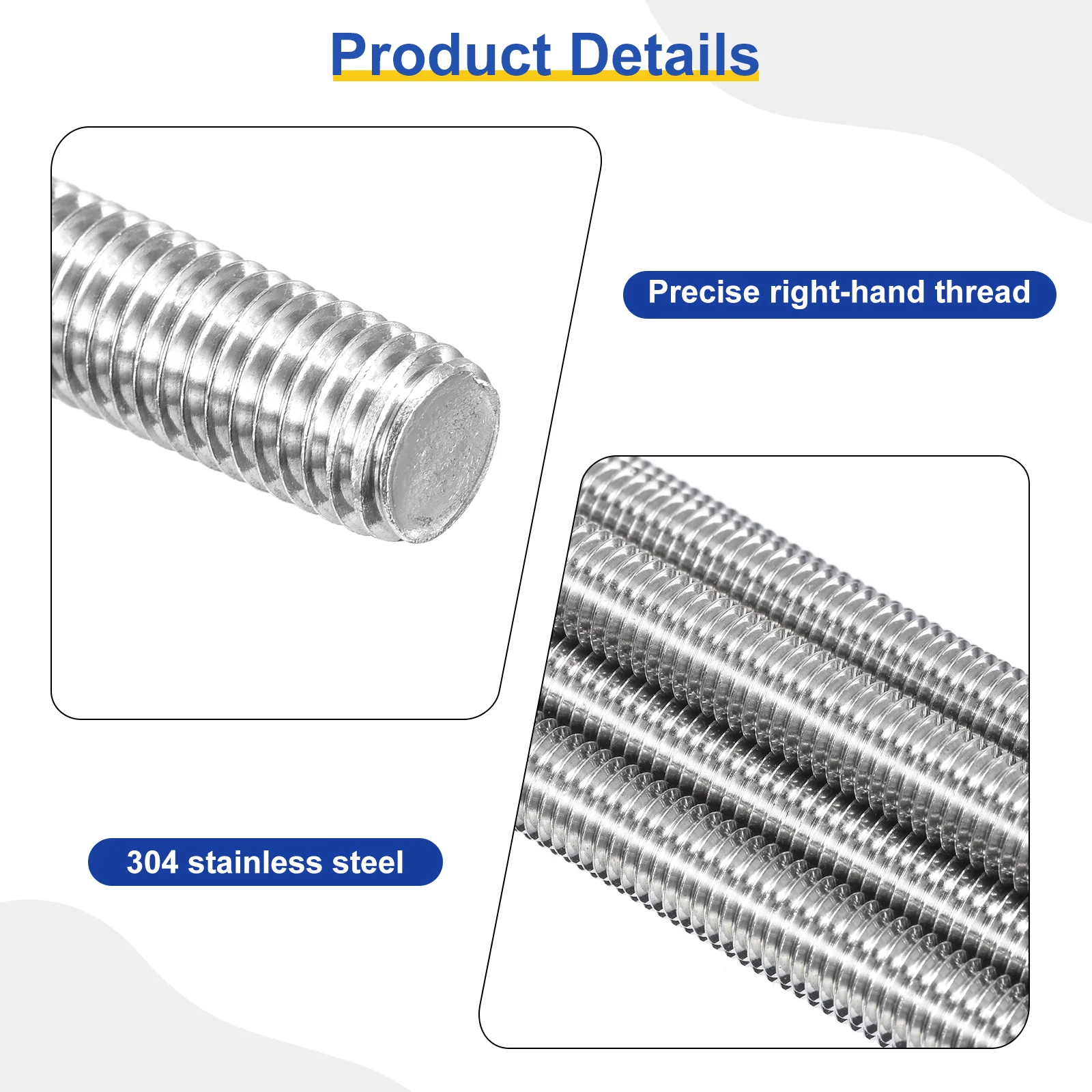 Uxcell 15Pcs M12 x 300mm Fully Threaded Rod Right Hand Threads,1.75 Thread Pitch - Image 3