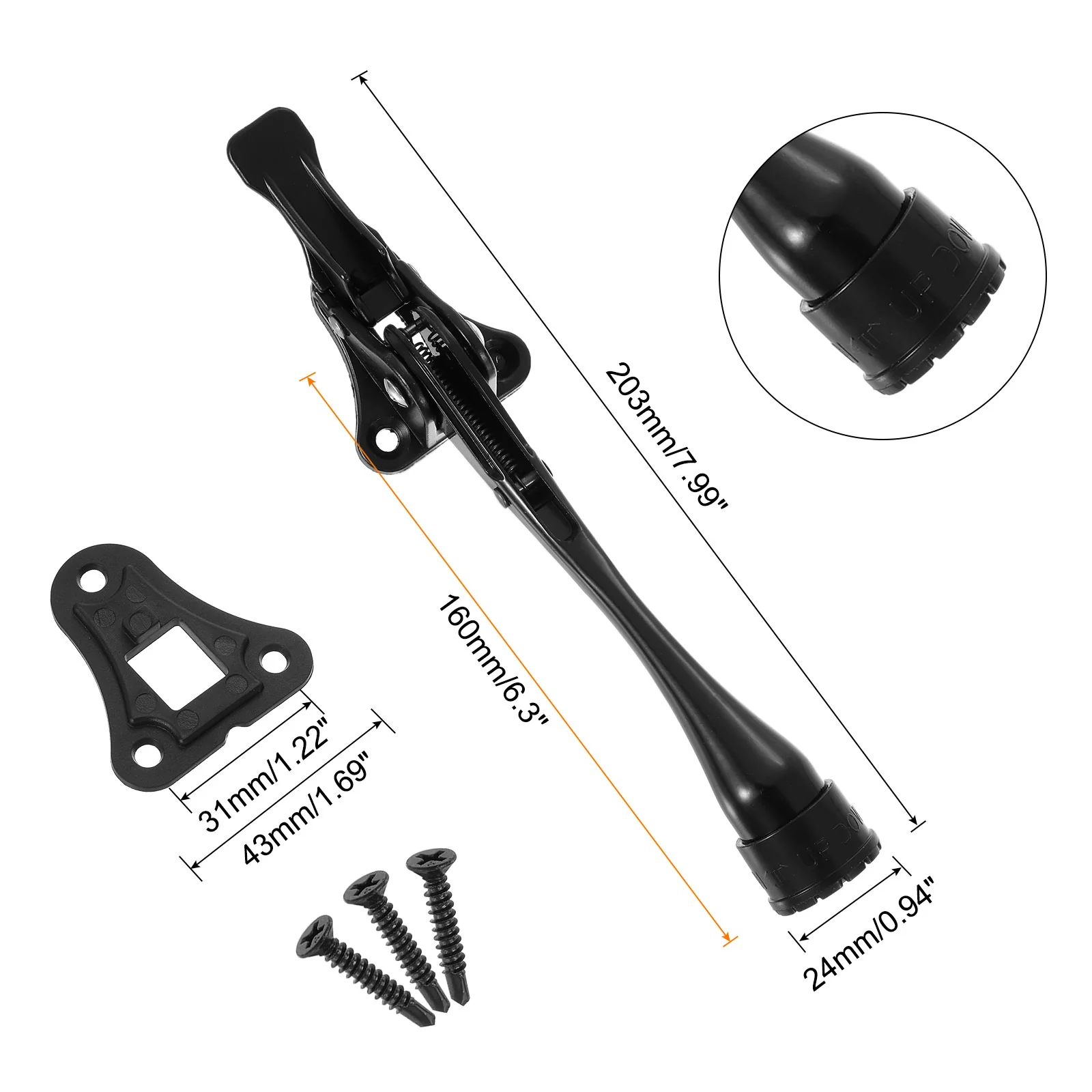 Uxcell 6 Inch Kickdown Door Stopper, Height-Adjustable Rubber Foot, (Black, 2 Pack) - Image 2