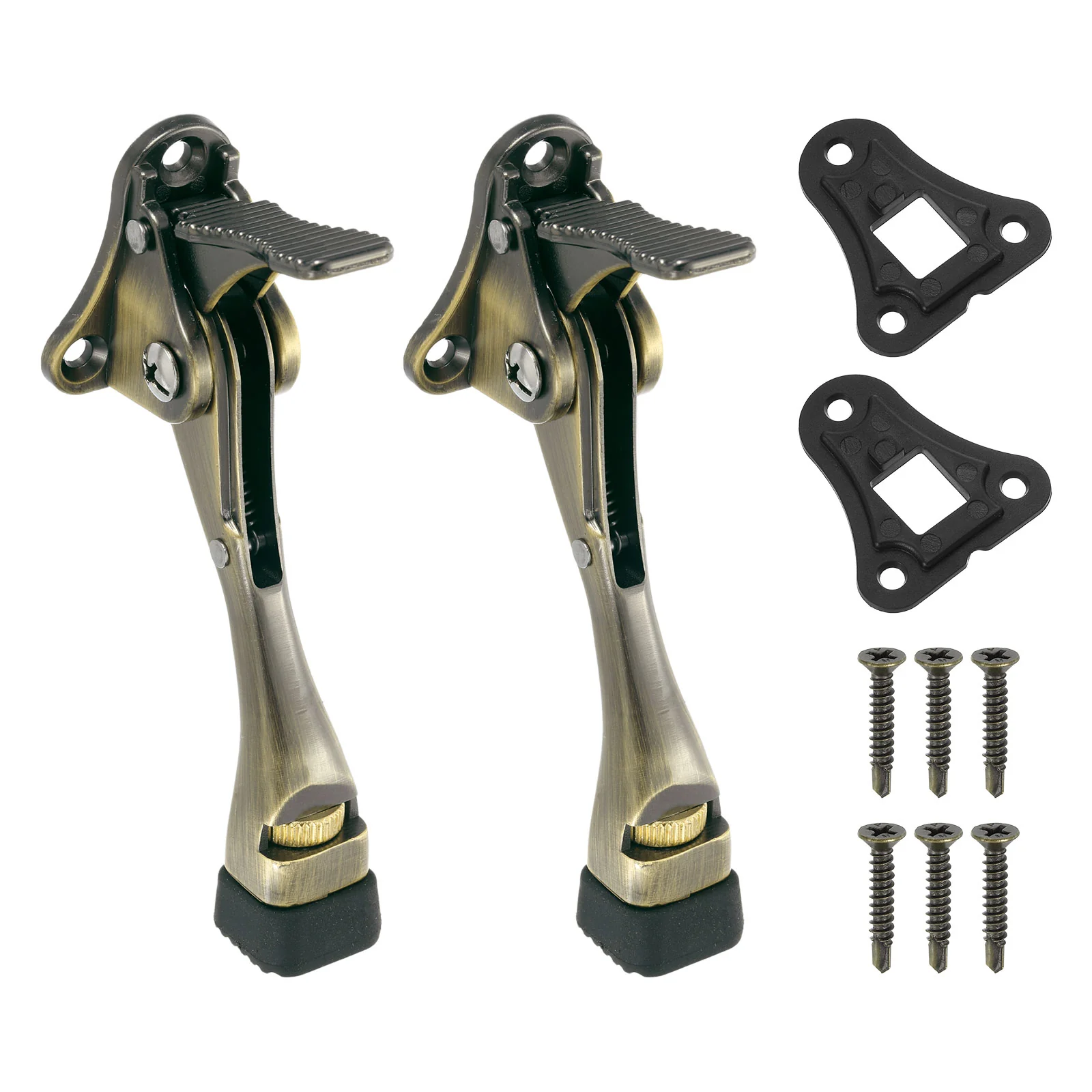 Uxcell 4 Inch Kickdown Door Stopper, Height-Adjustable Rubber Foot, (Bronze, 2 Pack)