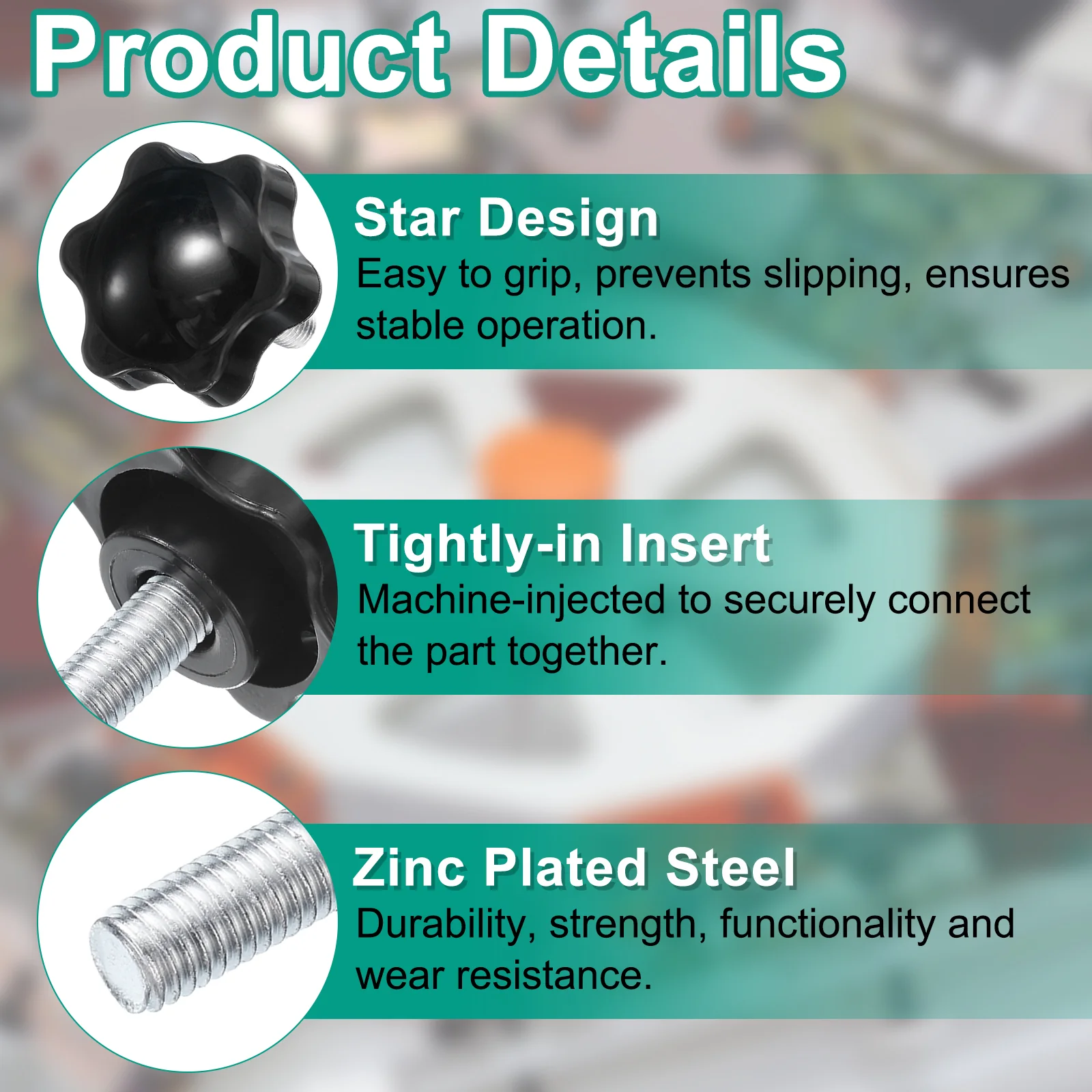Uxcell 8pcs Star Knobs M8 x 40mm Zinc Plated Steel Stud 38mm 6-Star Head Nuts Washers - Image 3