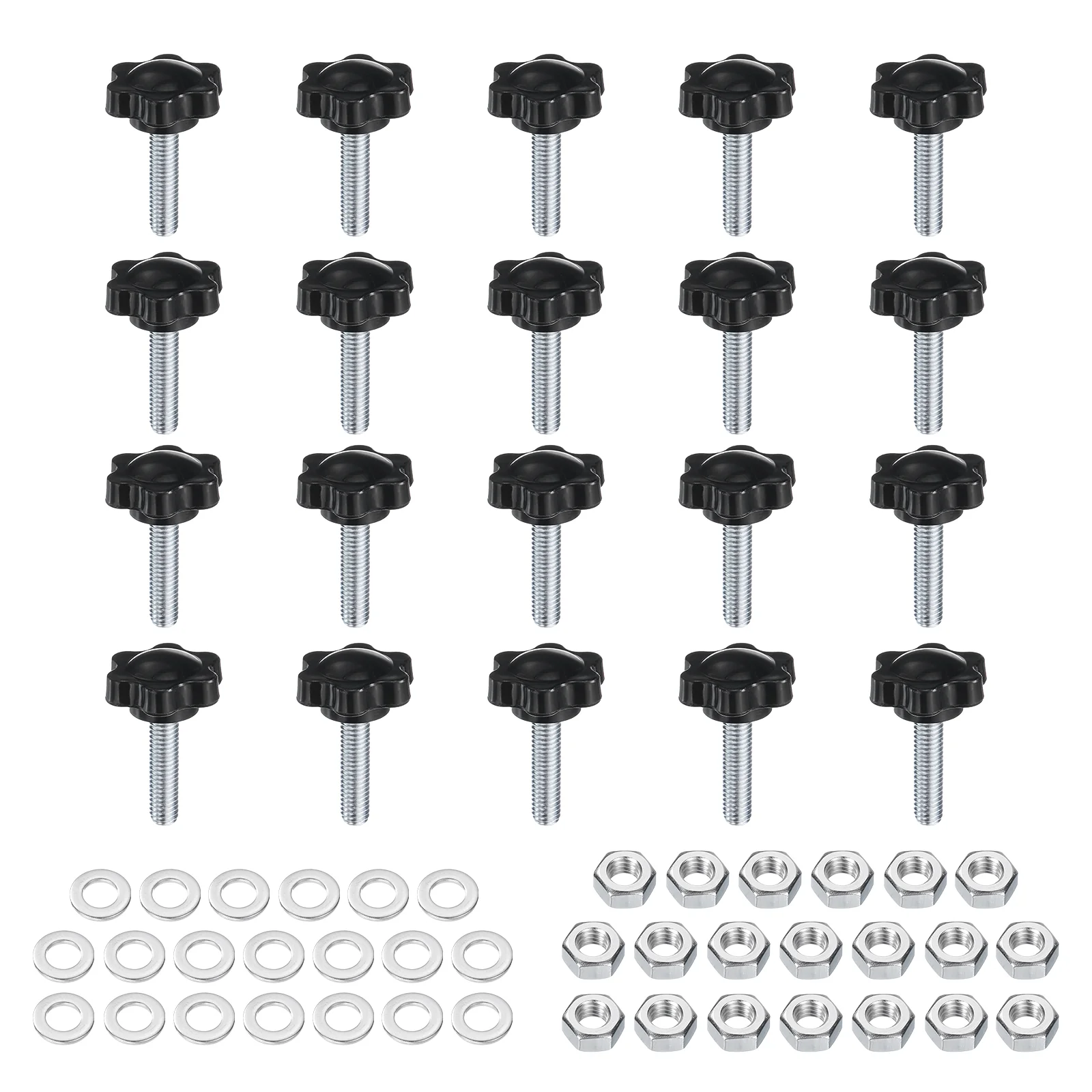 Uxcell 20pcs Star Knobs M6 x 25mm Zinc Plated Steel Stud 25mm 6-Star Head Nuts Washers