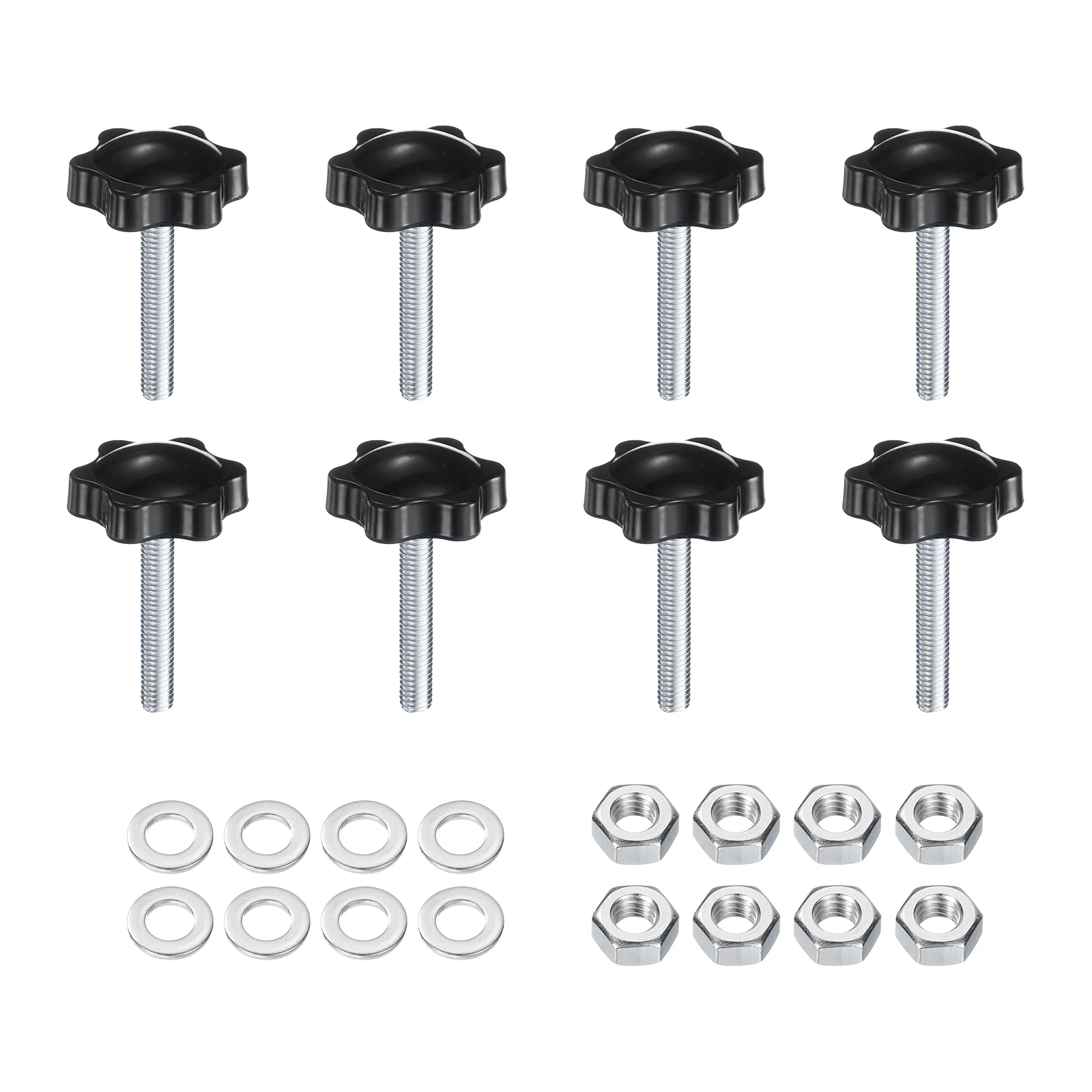 Uxcell 8pcs Star Knobs M6 x 35mm Zinc Plated Steel Stud 32mm 6-Star Head Nuts Washers