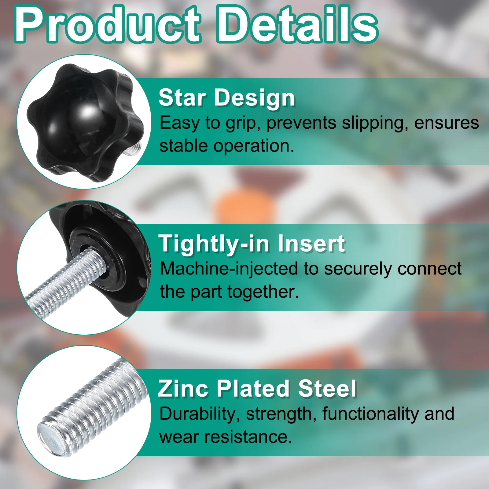 Uxcell 8pcs Star Knobs M6 x 35mm Zinc Plated Steel Stud 32mm 6-Star Head Nuts Washers - Image 3