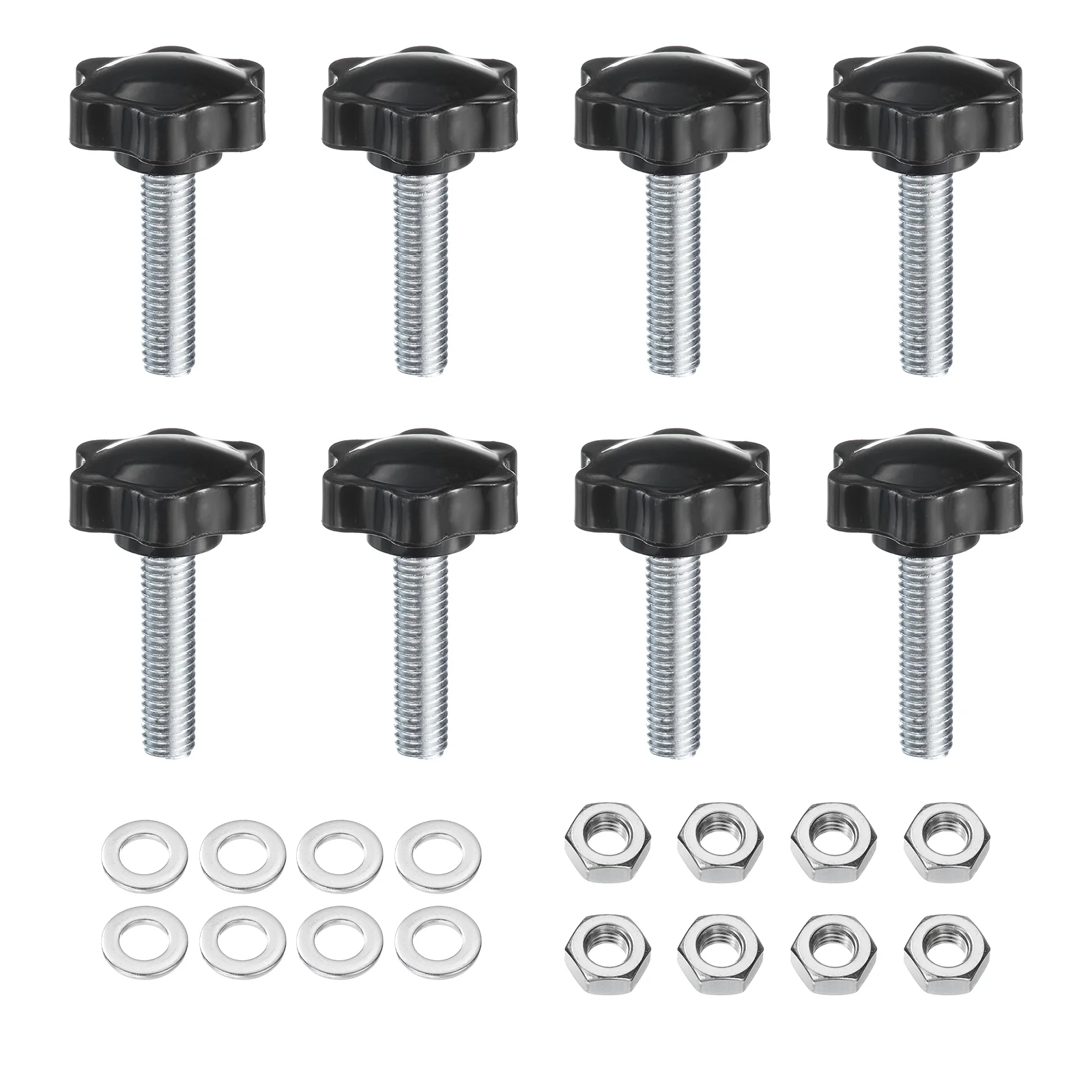 Uxcell 8pcs Star Knobs M10 x 35mm Zinc Plated Steel Stud 38mm 6-Star Head Nuts Washers