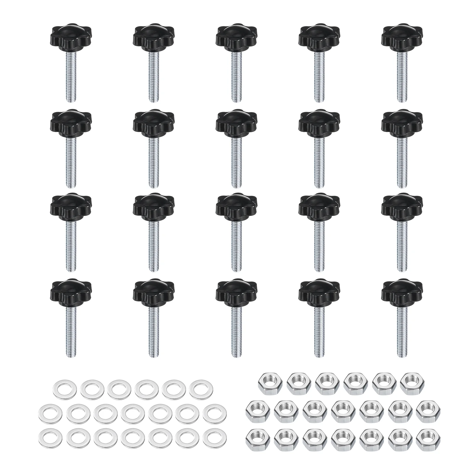 Uxcell 20pcs Star Knobs M6 x 35mm Zinc Plated Steel Stud 25mm 6-Star Head Nuts Washers