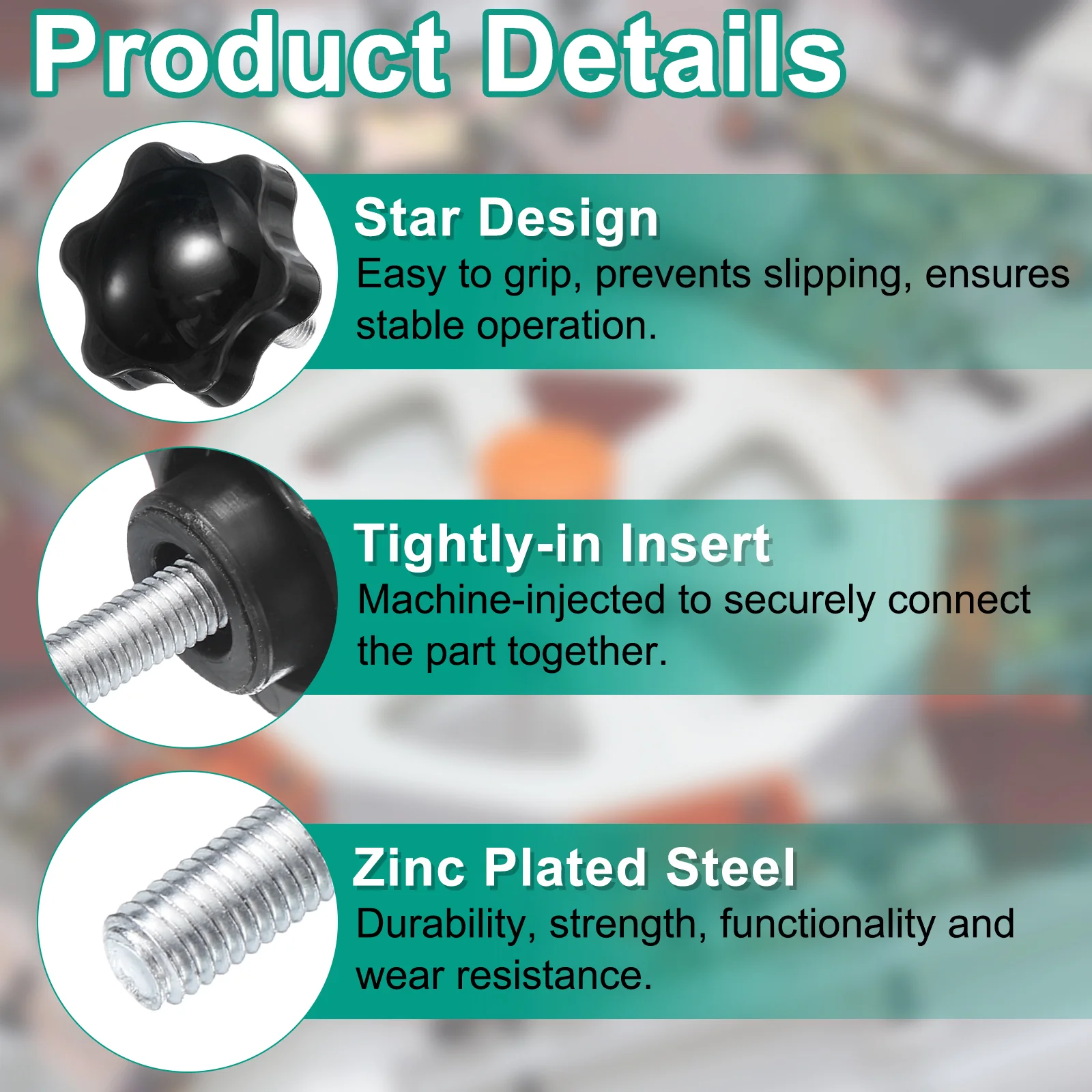 Uxcell 20pcs Star Knobs M5 x 35mm Zinc Plated Steel Stud 32mm 6-Star Head Nuts Washers - Image 3