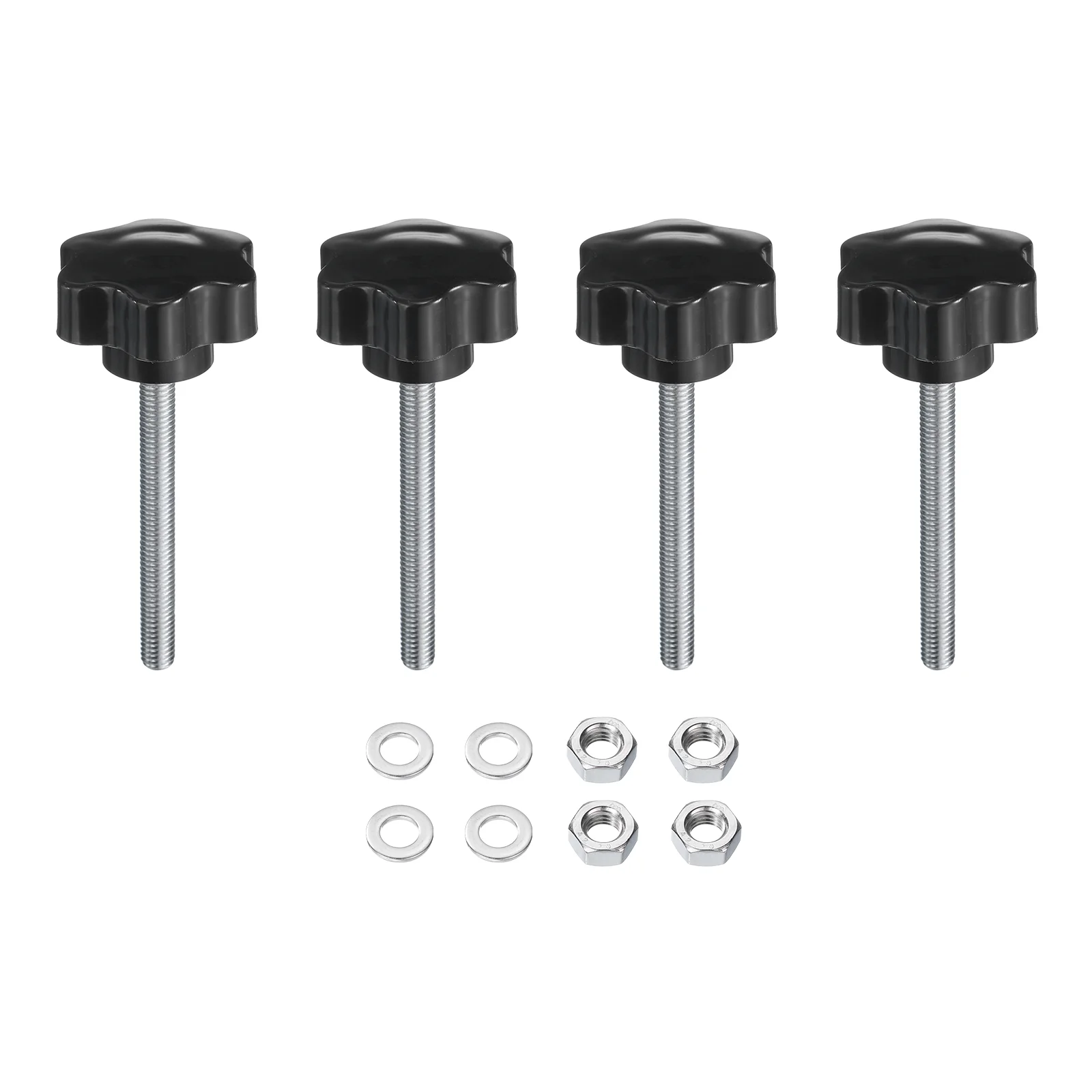 Uxcell 4pcs Star Knobs M8 x 70mm Zinc Plated Steel Stud 48mm 6-Star Head Nuts Washers