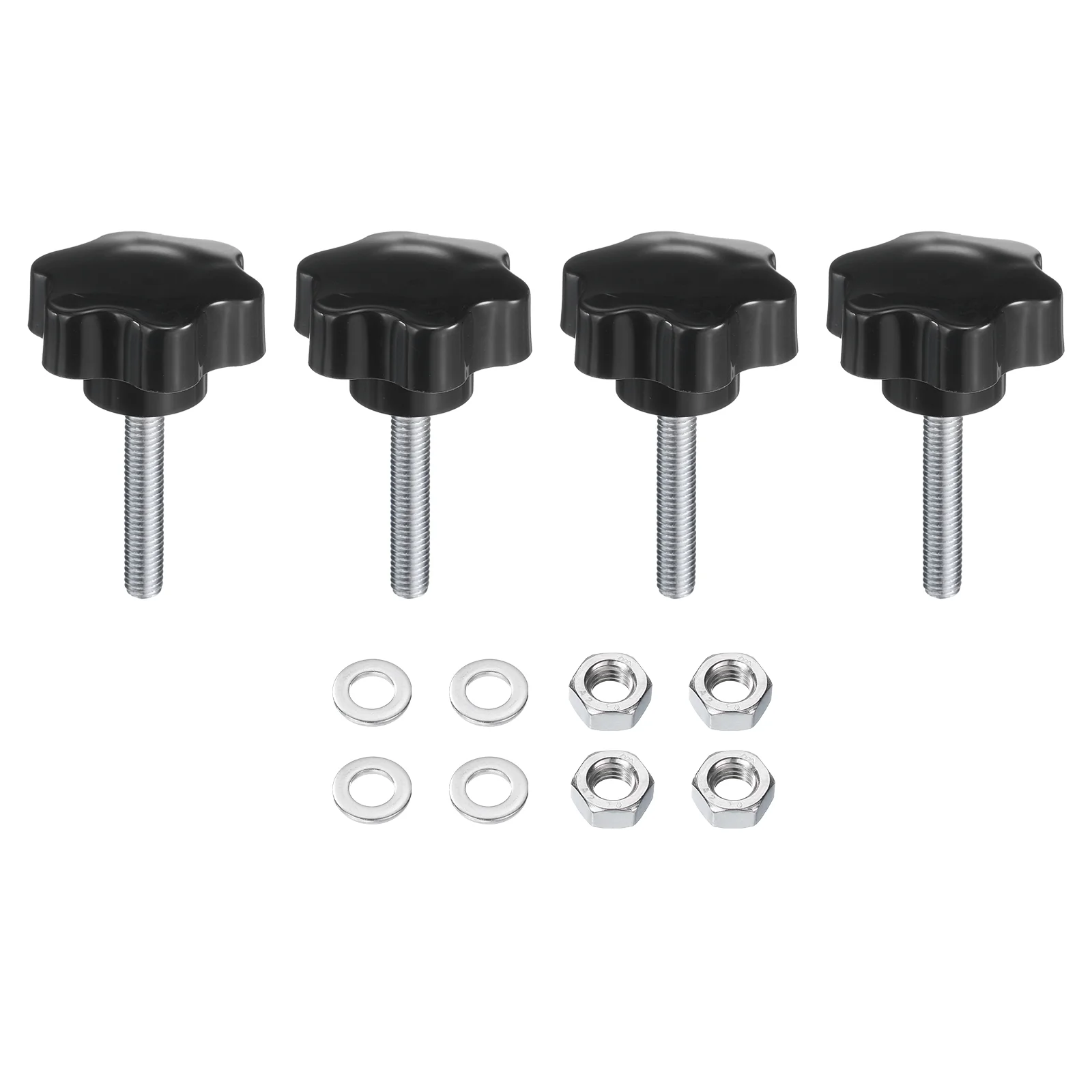 Uxcell 4pcs Star Knobs M8 x 45mm Zinc Plated Steel Stud 48mm 6-Star Head Nuts Washers