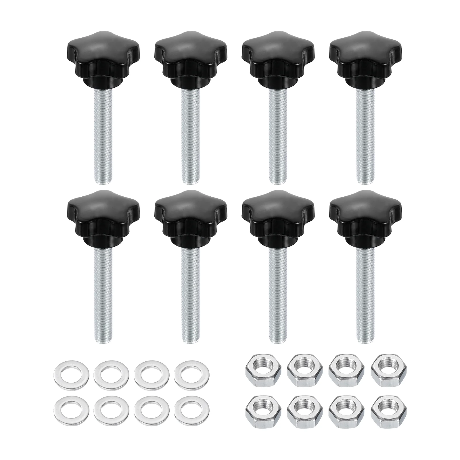 Uxcell 8pcs Star Knobs M8 x 50mm Zinc Plated Steel Stud 31mm 5-Star Head Nuts Washers