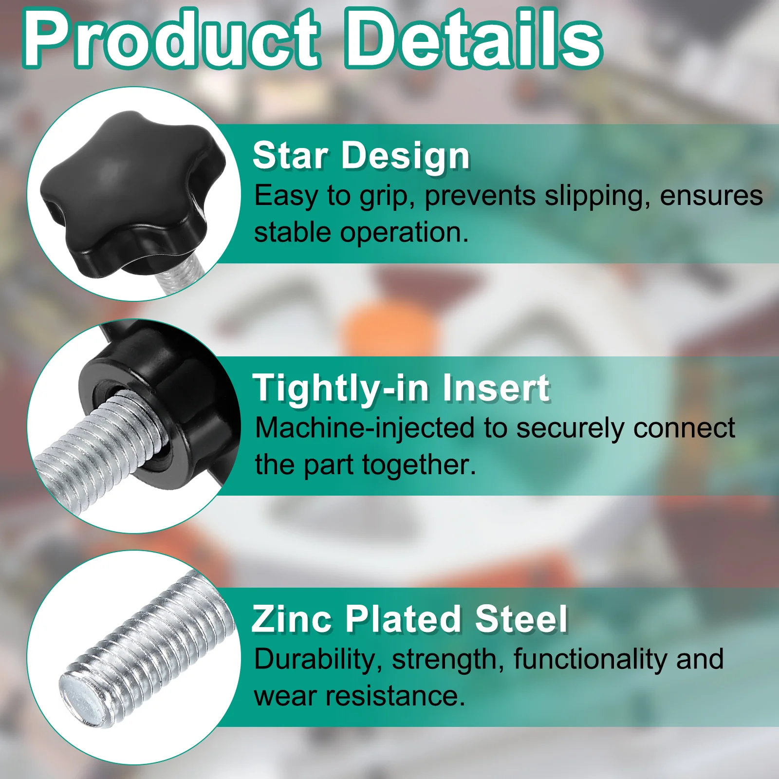 Uxcell 8pcs Star Knobs M6 x 55mm Zinc Plated Steel Stud 31mm 5-Star Head Nuts Washers - Image 3