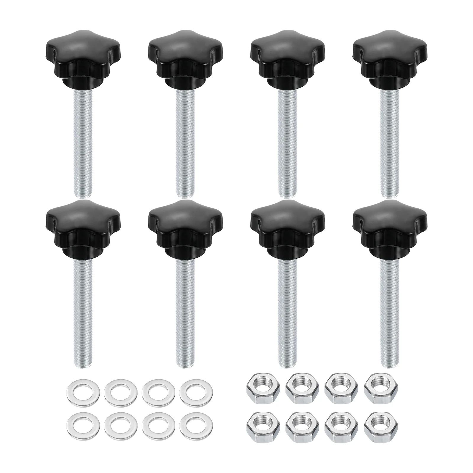 Uxcell 8pcs Star Knobs M8 x 55mm Zinc Plated Steel Stud 31mm 5-Star Head Nuts Washers