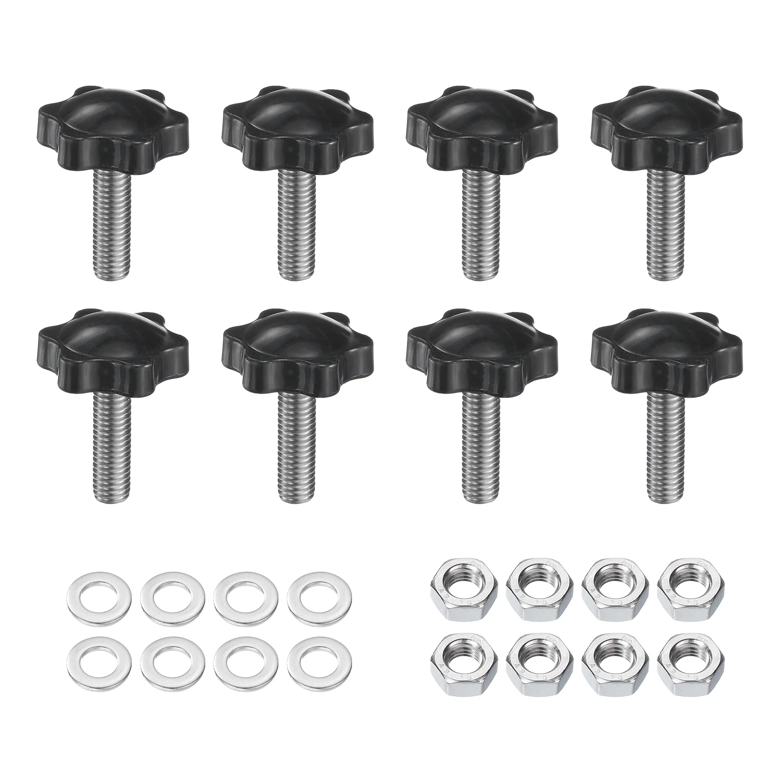 Uxcell 8pcs Star Knobs M8 x 25mm 304 Stainless Steel Stud 32mm 6-Star Head Nuts Washers
