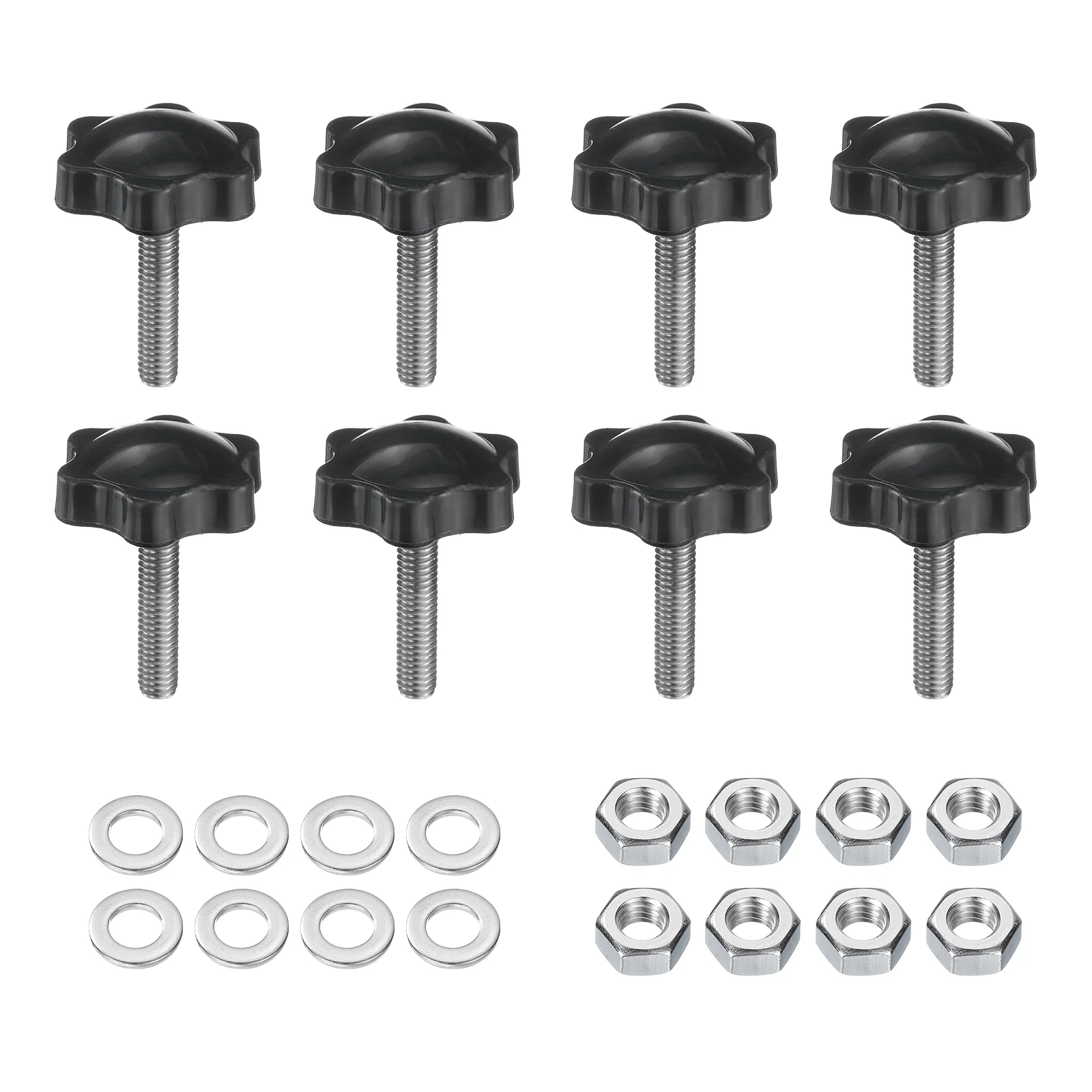 Uxcell 8pcs Star Knobs M6 x 25mm 304 Stainless Steel Stud 32mm 6-Star Head Nuts Washers