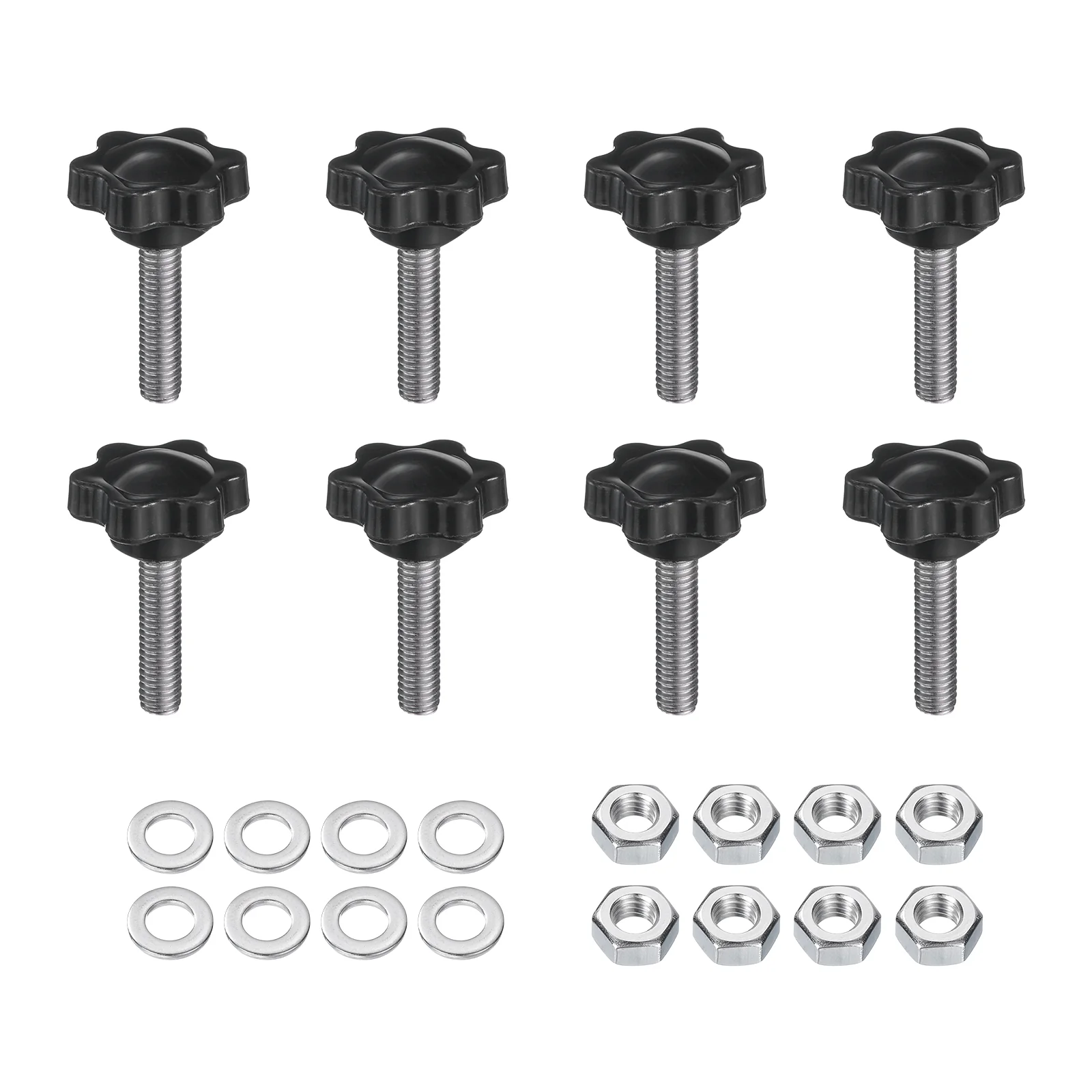 Uxcell 8pcs Star Knobs M6 x 25mm 304 Stainless Steel Stud 25mm 6-Star Head Nuts Washers