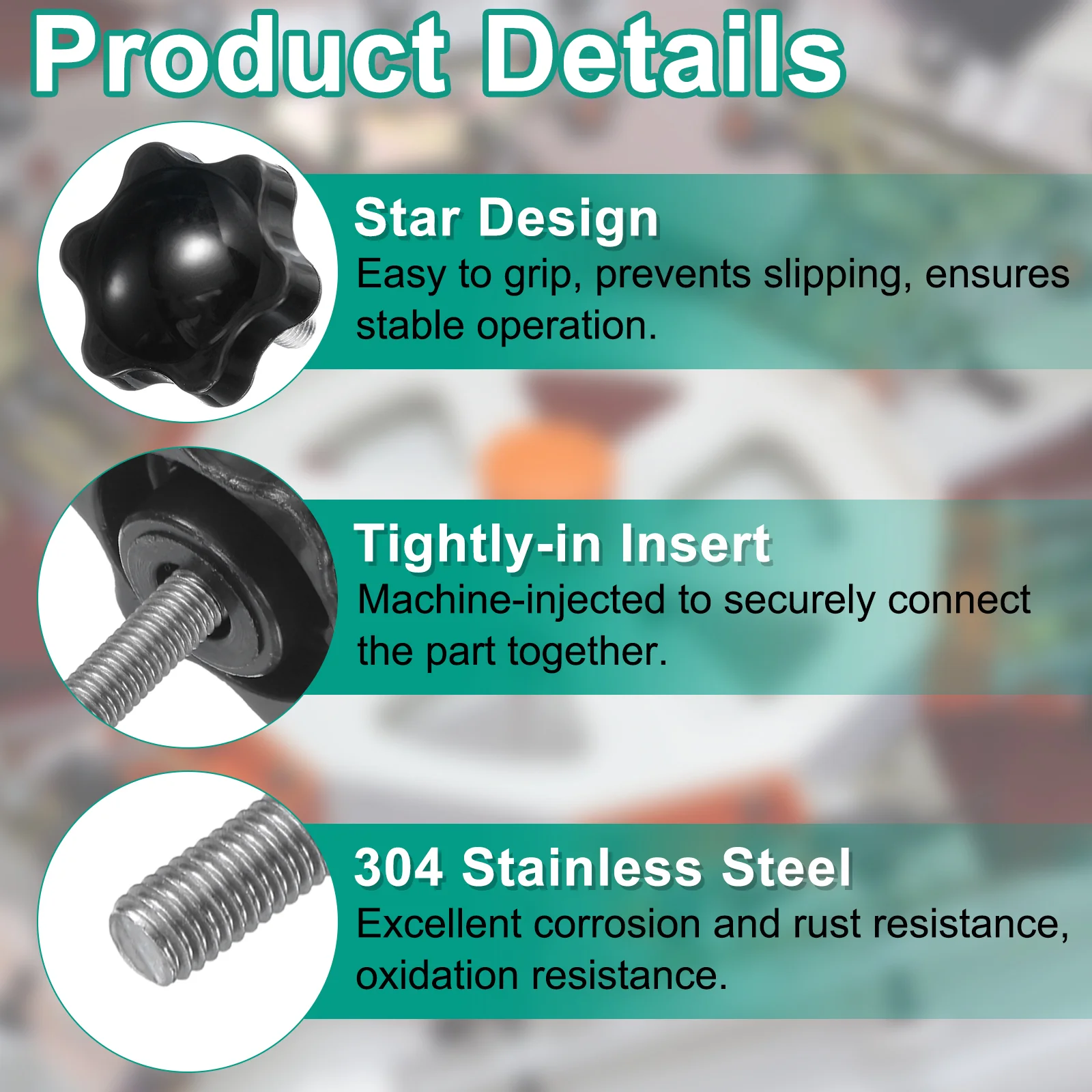 Uxcell 8pcs Star Knobs M5 x 30mm 304 Stainless Steel Stud 32mm 6-Star Head Nuts Washers - Image 3