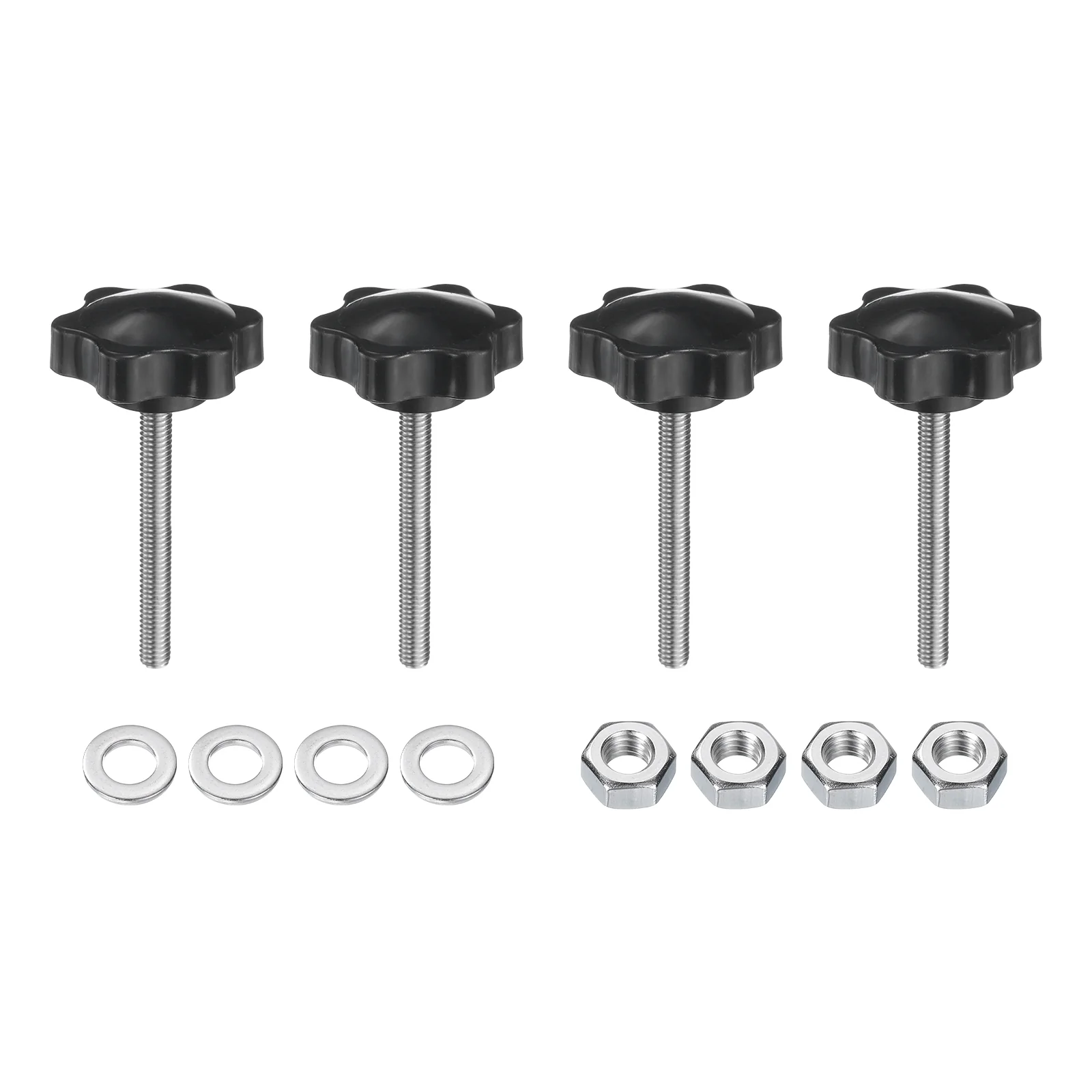 Uxcell 4pcs Star Knobs M6 x 55mm 304 Stainless Steel Stud 38mm 6-Star Head Nuts Washers